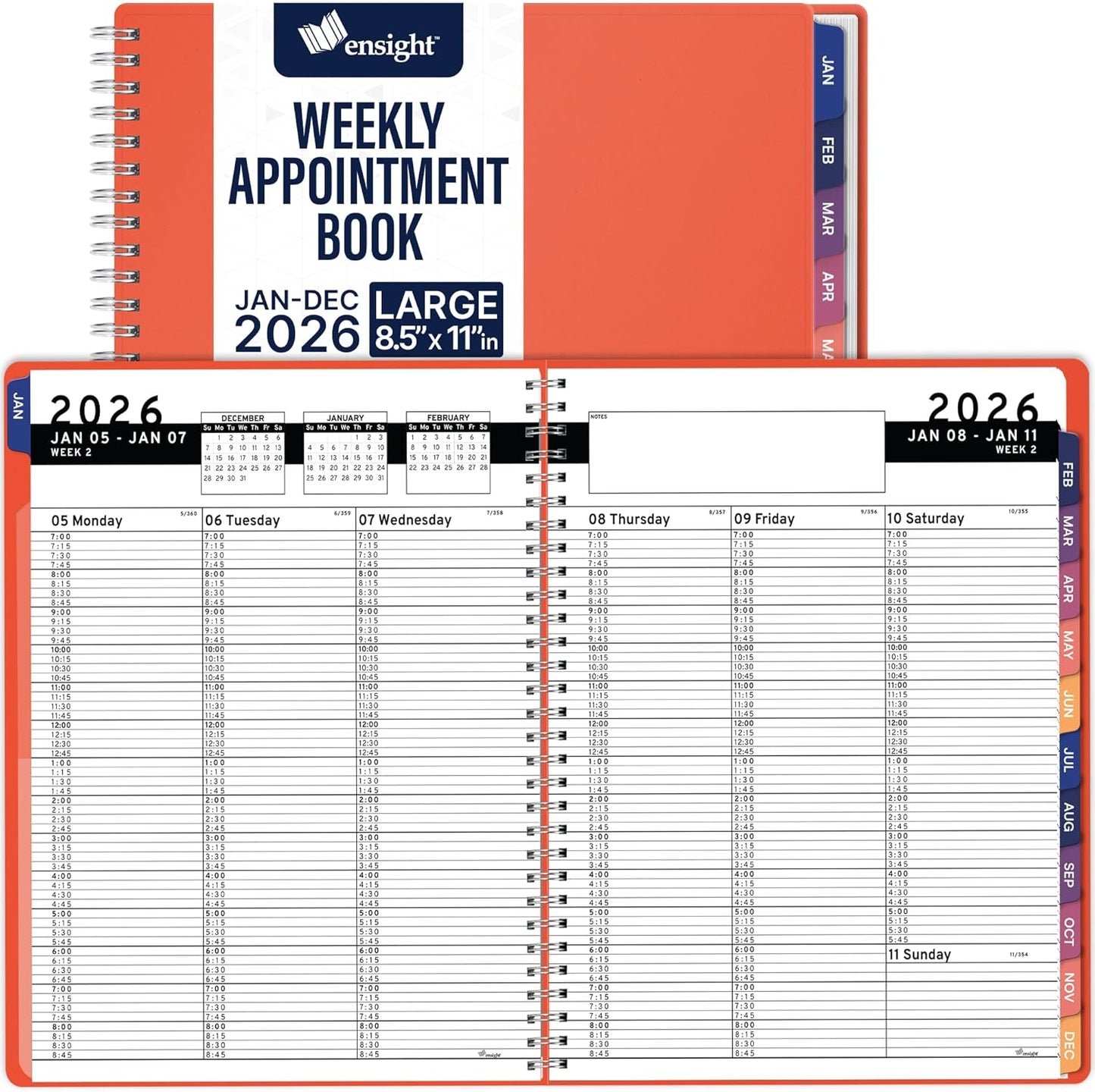 Ensight 2026 Appointment Book & Planner Ensight 8.5 x 11 inches Large Tabbed Daily Hourly Weekly Planner Schedule Book 15 Minute time Slots Business & Personal Planner Jan 2026 Dec 2026 Peach