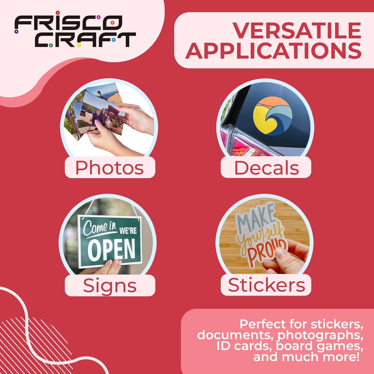 Frisco Craft Transparent Self Adhesive Laminating Roll - Self Laminating Sheets for Decals, Sticker, Photos & More - No Heat Sealing, Glossy, Clear Sheets (12" x 30 ft)