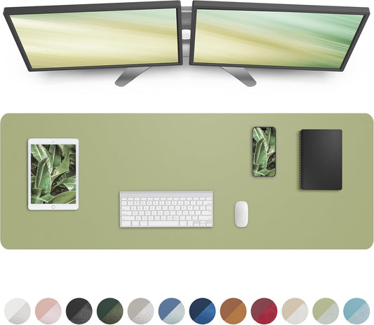 AFIING Leather Desk Pad Protector,Mouse Pad,Office Desk Mat, Non-Slip PU Leather Desk Blotter,Large Desk mat,Waterproof Keyboard mat for Office/Home/Decor (Olive Green,55"" x 17"")