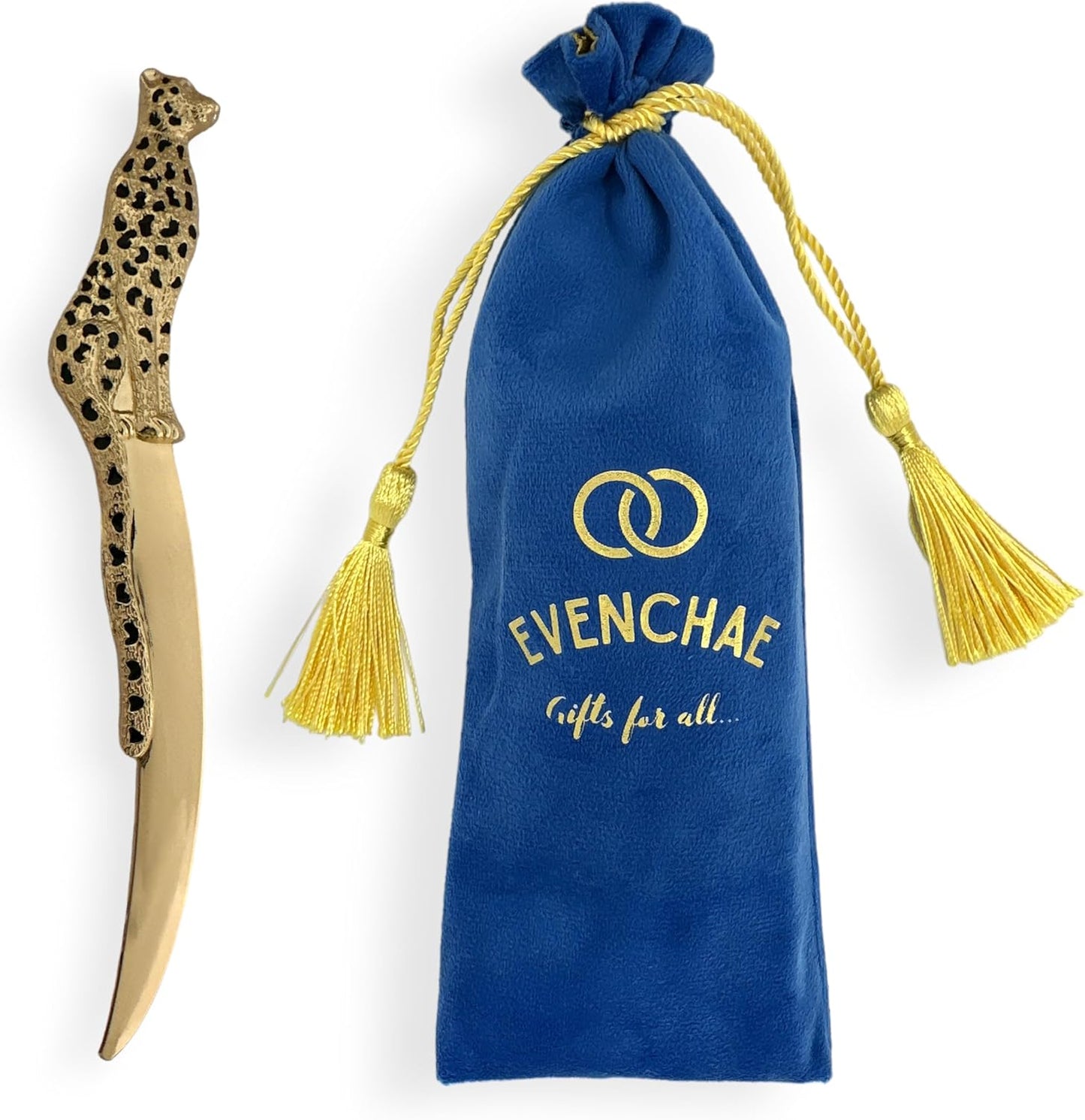 Premium Leopard Letter Opener | Gold & Black Electroplated Desk Accessory for Home, Office | Mail Opening Tool for Women & Men | Velvet Gift Bag | 7.5 Inch Long