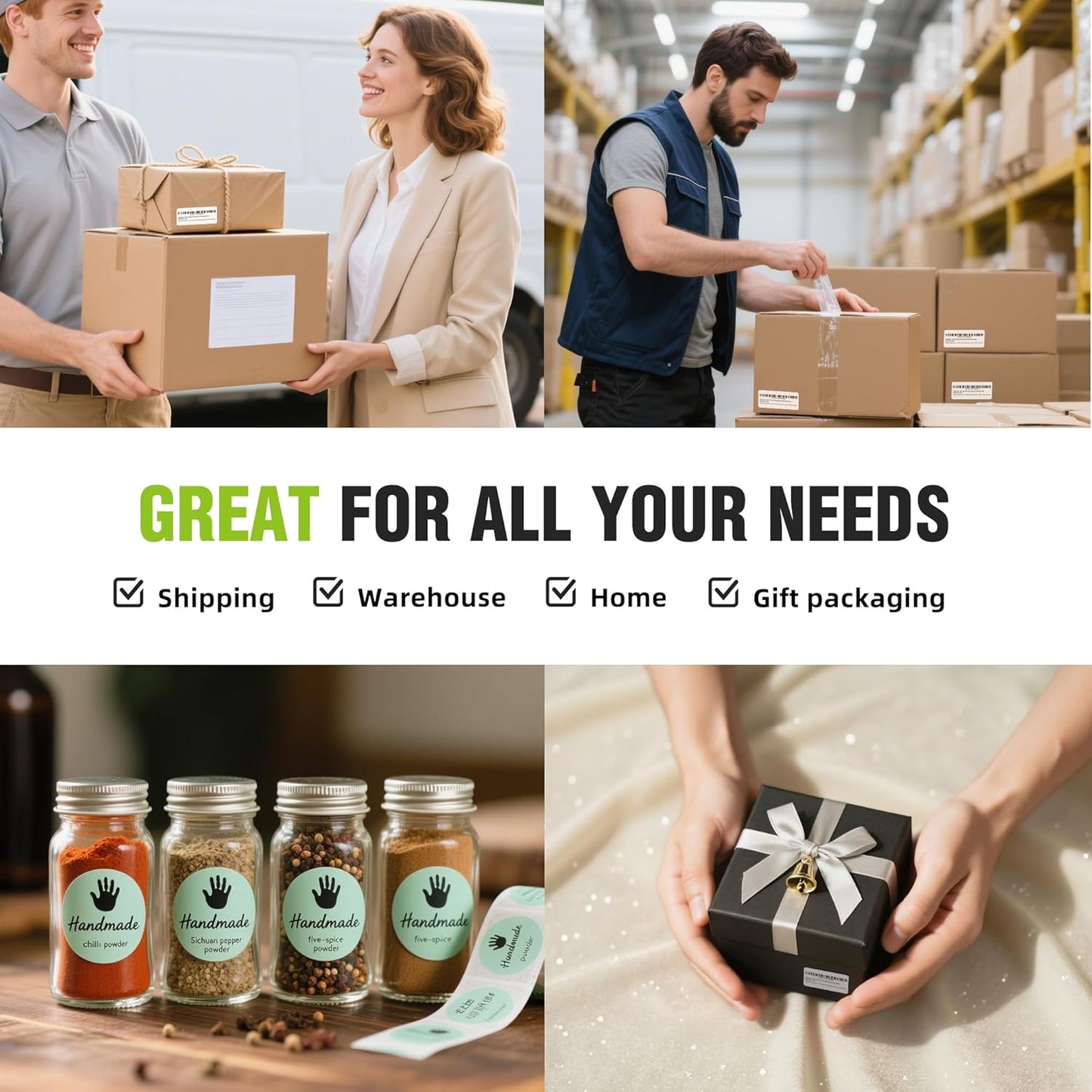 2"x 1" Direct Thermal Labels-Perforated Barcodes, Shipping Label Paper, Compatible with Zebra & Rollo Printers（12 Rolls，1000 Labels/Roll）