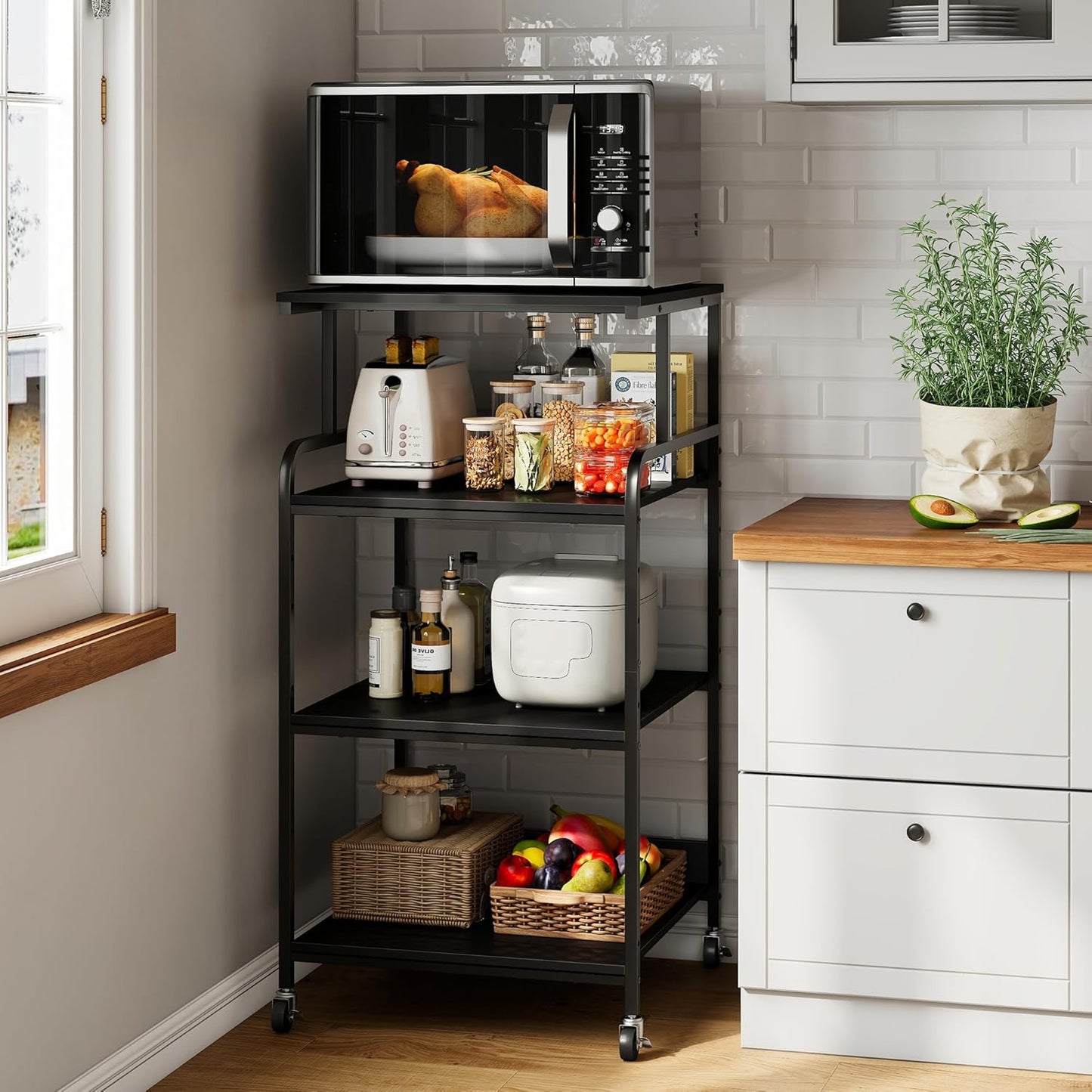 Extra Tall & Large Printer Stand, 24" x 24"x 46'' Height 4 Tier Metal Printer Table for Home Office, Printer Stand with Adjustable Storage Shelf, Rolling Cart for 3D Laser Printer (Black)