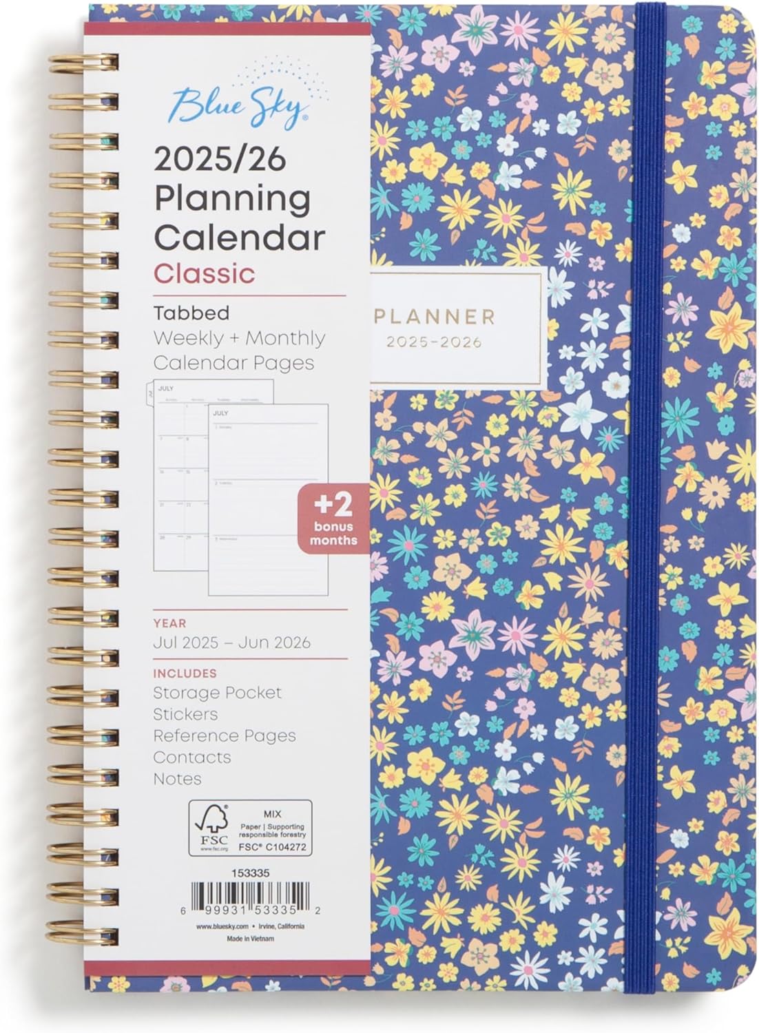 Blue Sky 2025-2026 Academic Year Weekly and Monthly Planner Calendar, July 2025 - June 2026, 12-Month, 5" x 8", Hard Cover, Wirebound, Storage Pocket, Laminated Tabs, Stickers, Becky