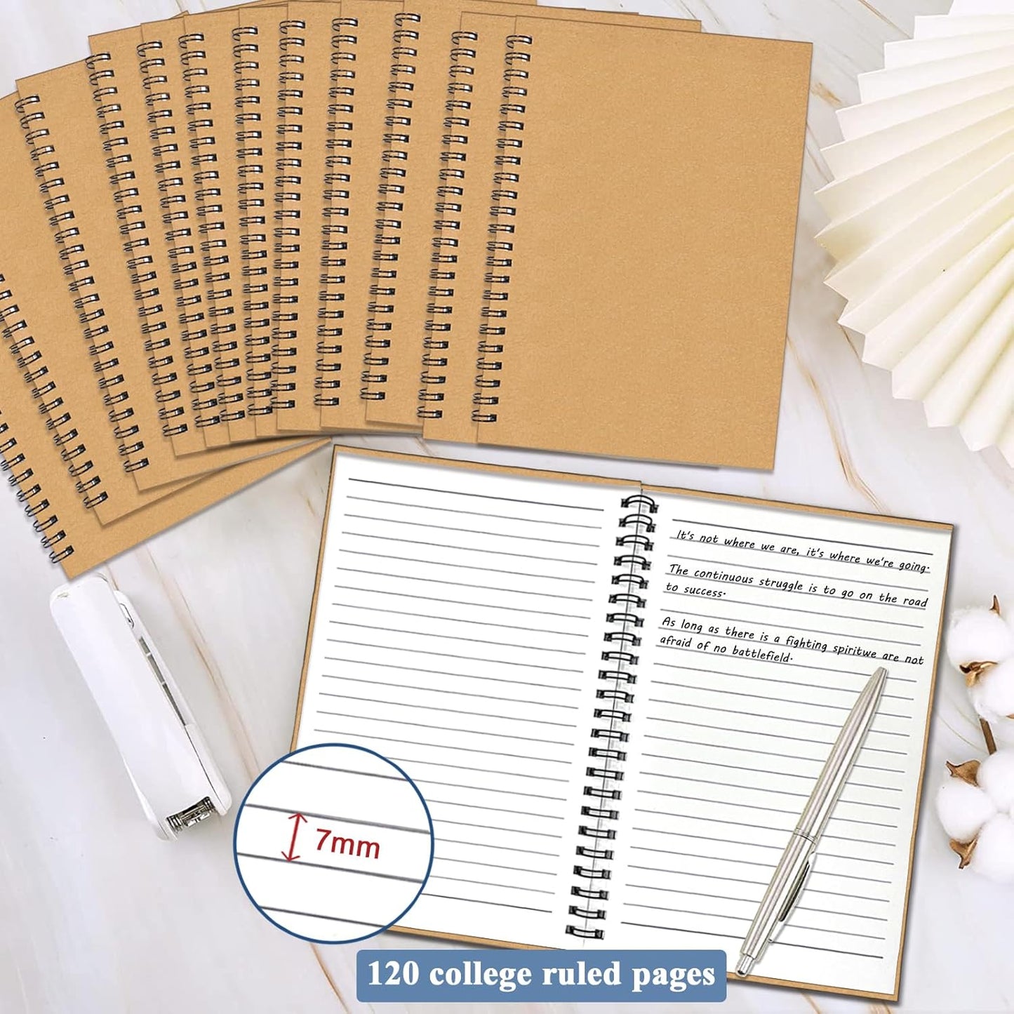 12Pack Small Spiral Notebook A5, 8.25x5.5” 120 Lined Pages Brown Wide Ruled Spiral Journal Bulk Blank Kraft Cover Spiral Bound Notebook & Writing Pads for Home Office Meeting Work Note Taking