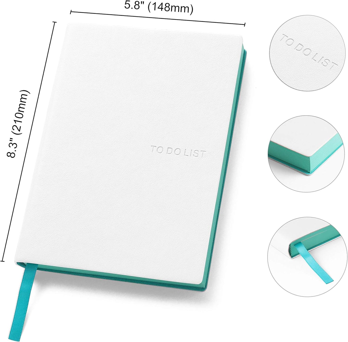 Daily to Do Checklist Notebook, Task Management, Organizer Planner, Hardcover, Ribbon Bookmark, 5.8 x 8.3”, A5 size, 110 Sheets (White)