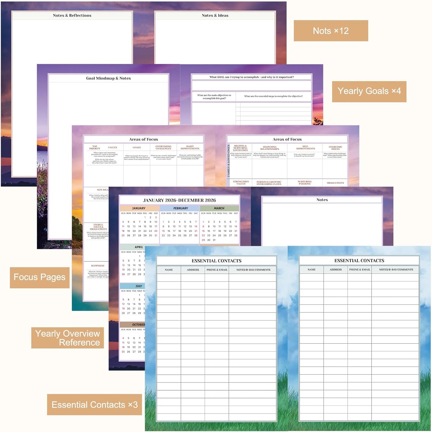 CAGIE Planner 2026 Monthly (Jan. 26-Dec. 26), 12 Month Academic Planner 8.5"x11", Large Daily Planner with Hourly Timeslot, Monthly Tab, Spiral Binding, Bookmark