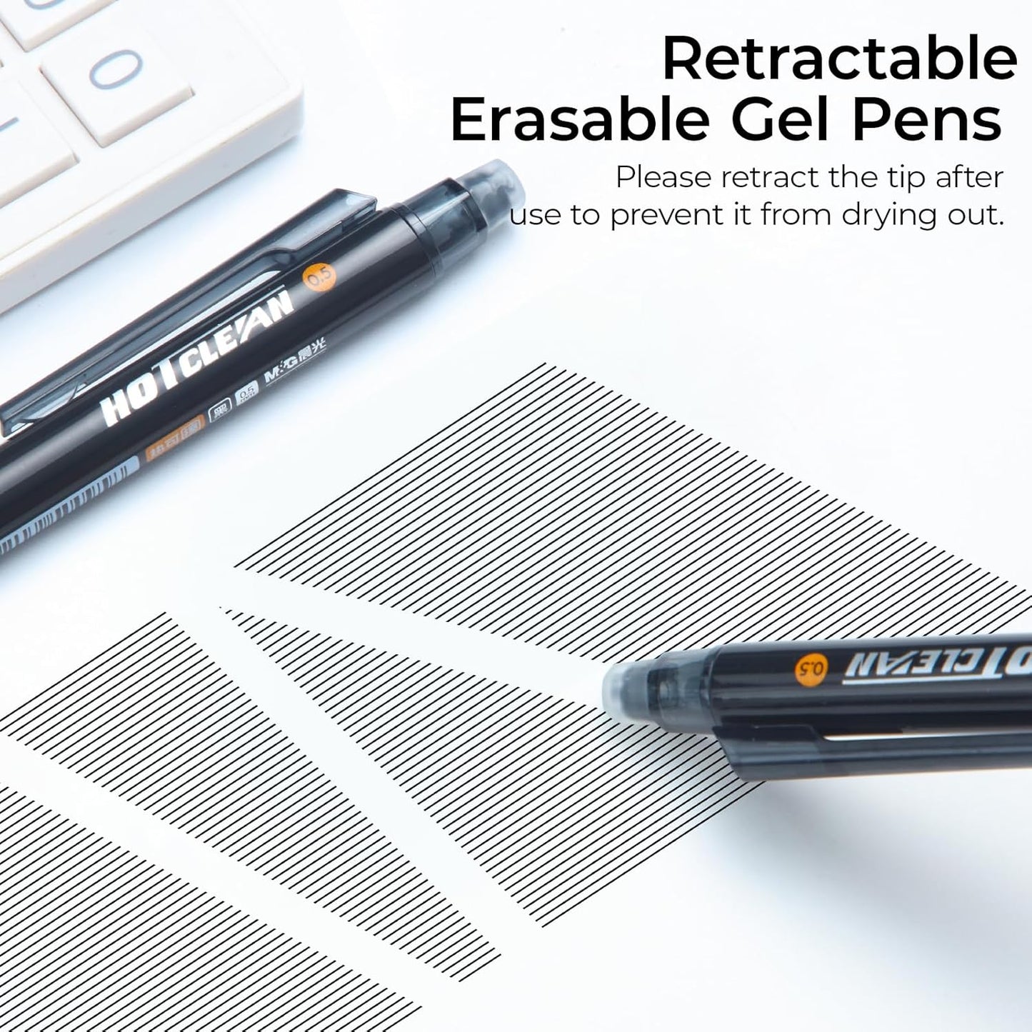M&G Erasable Gel Pens, 6 Pcs Retractable Black Ink Erasable Pen Fine Point 0.5mm, Quick Dry Erasable Pen with Non-Slip Grip, Pens Make Mistakes Disappear for Drawing Writing Planner Office School