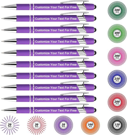 Max 500 Pcs Personalized Pens Bulk, Custom Pens with Free Engraving, Customized Stylus Tip Ballpoint Pen with Your Name Massage Text for School Office Business Graduation Anniversaries-10 Packs