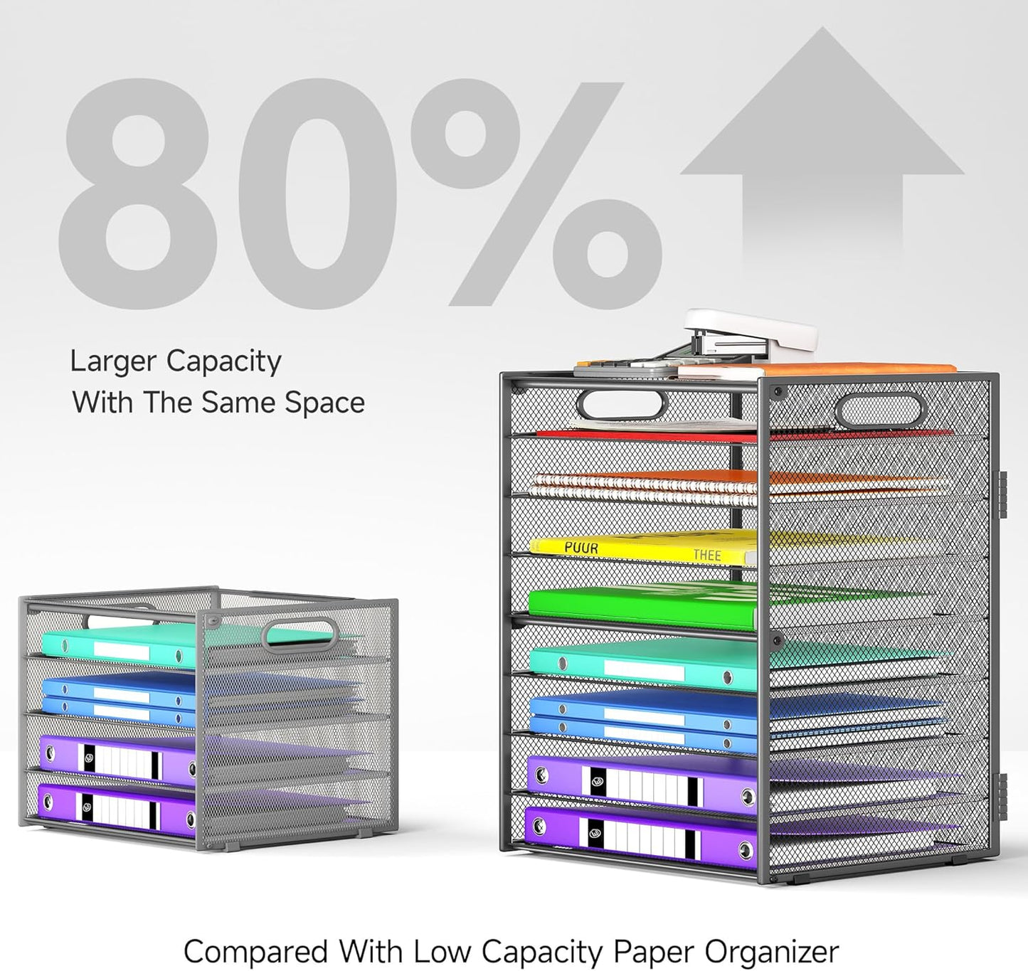 9 Tier Paper Organizer with Handle, Large Capacity Desk Organizer Mesh File Folder Letter Paper Tray Desktop Document Sorter for Classroom, School, and Office Accessories Organization - Grey