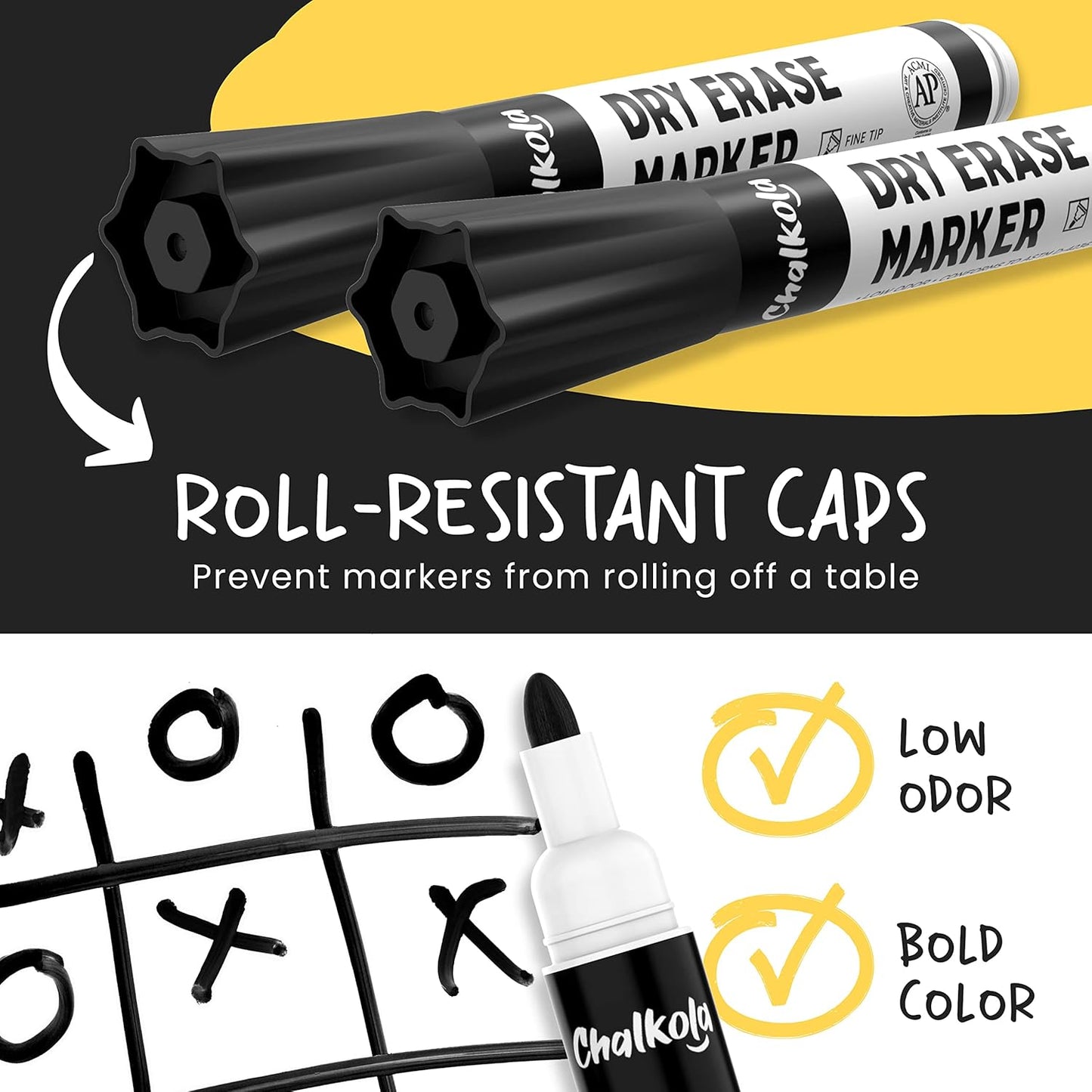 Chalkola Black Dry Erase Markers Fine Tip Bulk Pack of 60, Black Fine Point White Board Markers Dry Erase Pens - Low Odor Whiteboard Pens for Kids, Home, Office, Back to School Supplies