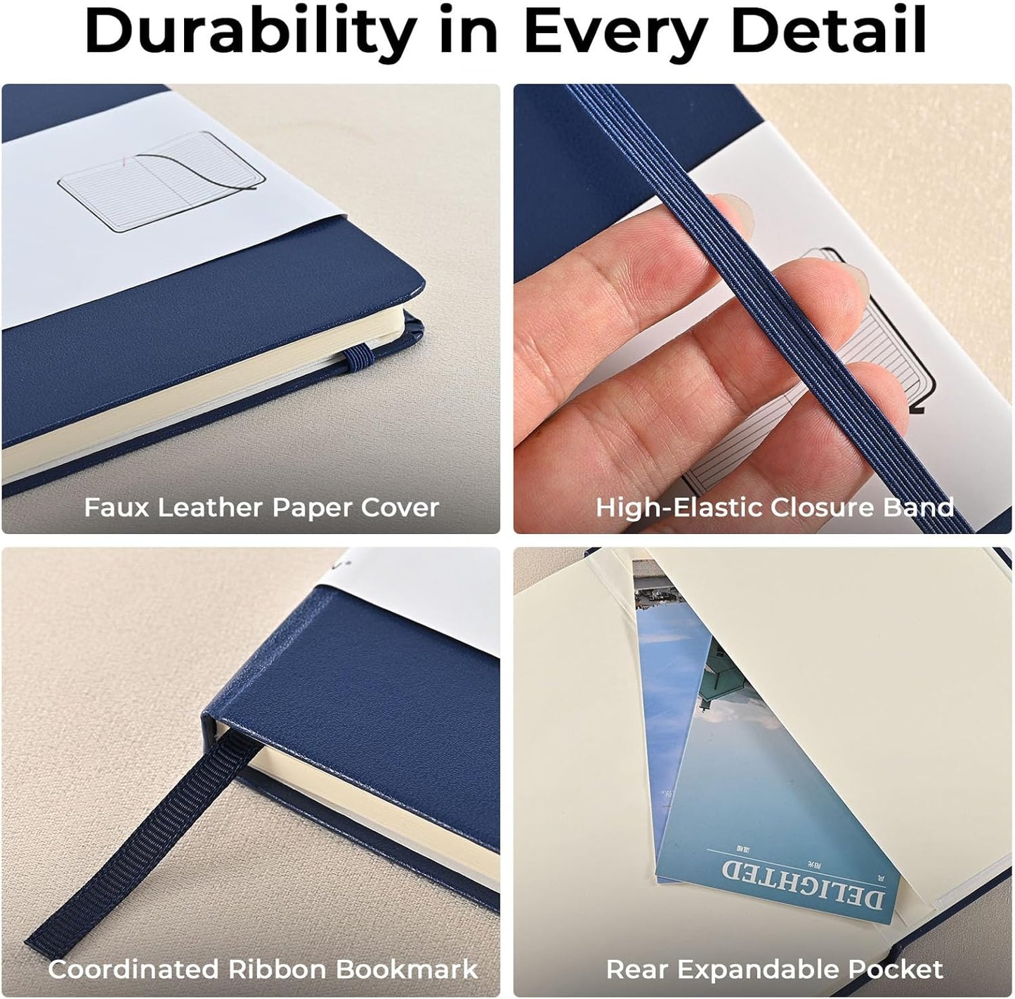 SUIN A5 Hardcover Notebook, 5.5" x 8.3", 100gsm, 160 Pages, Journal for Writing, Notebooks for work - No-Bleed Paper, Inner Pocket, Elastic Closure & Ribbon Bookmark (1, Black/Blue/Green)