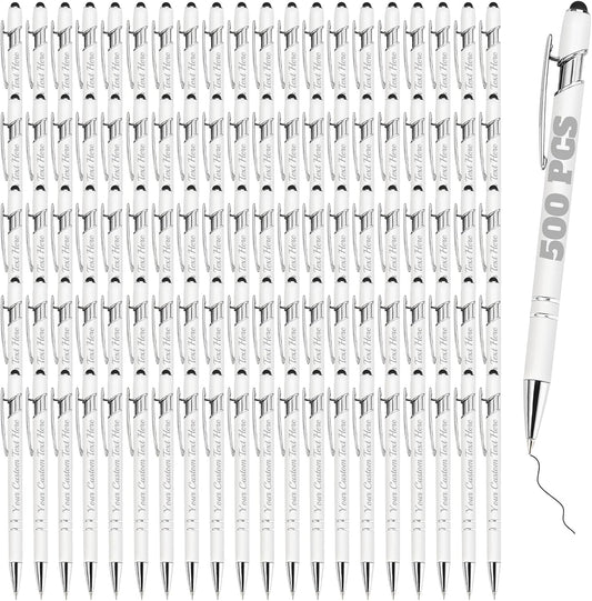 Personalized Pens Bulk 500 with Name Custom Engraving Ballpoint Pens with Stylus Tip Customized Smooth Writing Pens Personalized Gifts for Anniversary Birthday or Graduation(White,Black Ink)