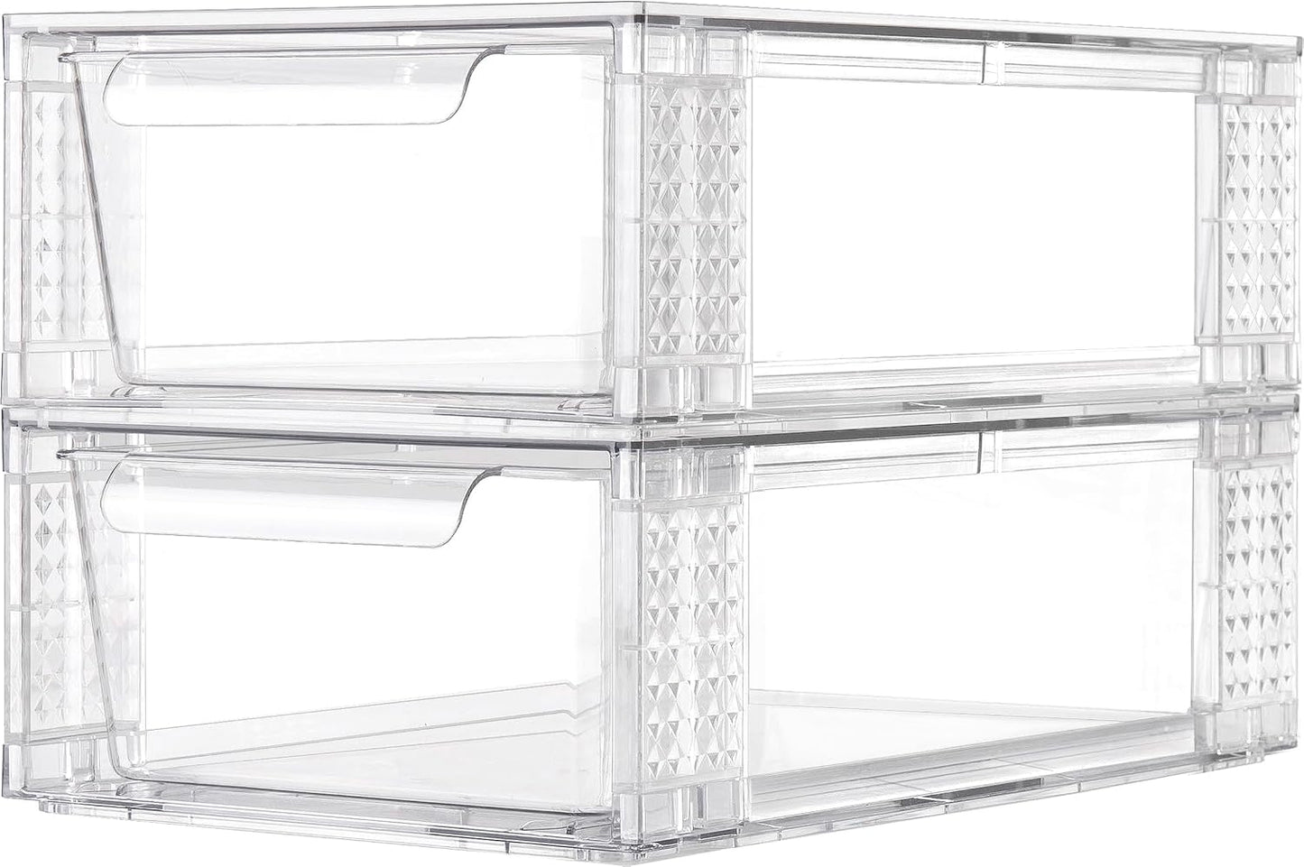 2 Pack Clear Stackable Storage Drawers, 3.95" H Easily Assemble Acrylic Organizer Bins - Multi-Use for Make up, Closet, Pantry, Bathroom, Medicine, Kitchen Cabinet & Undersink Organization