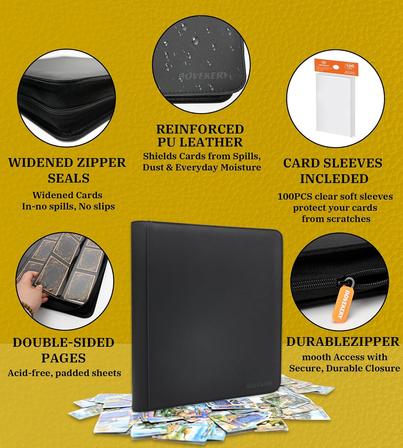 12 Pocket Card Binder, 864 Pockets Side Loading Trading Card Collection Binder, Zipper Ringless Card Holder Album for TCG, Sports, Game Business Cards, Black