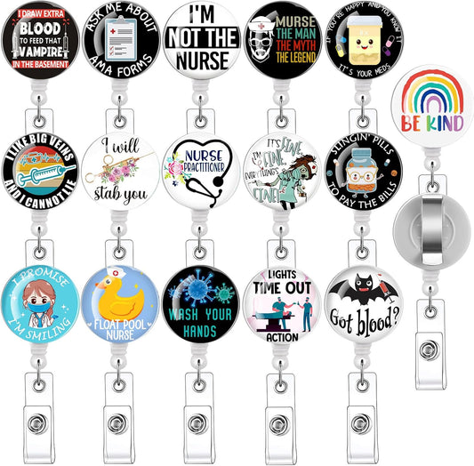 16pcs Badge Reels Retractable Badge Holders,Id Badge Holders Retractable with Clip,Cute Badge Reel for Men,Women,Girls 15