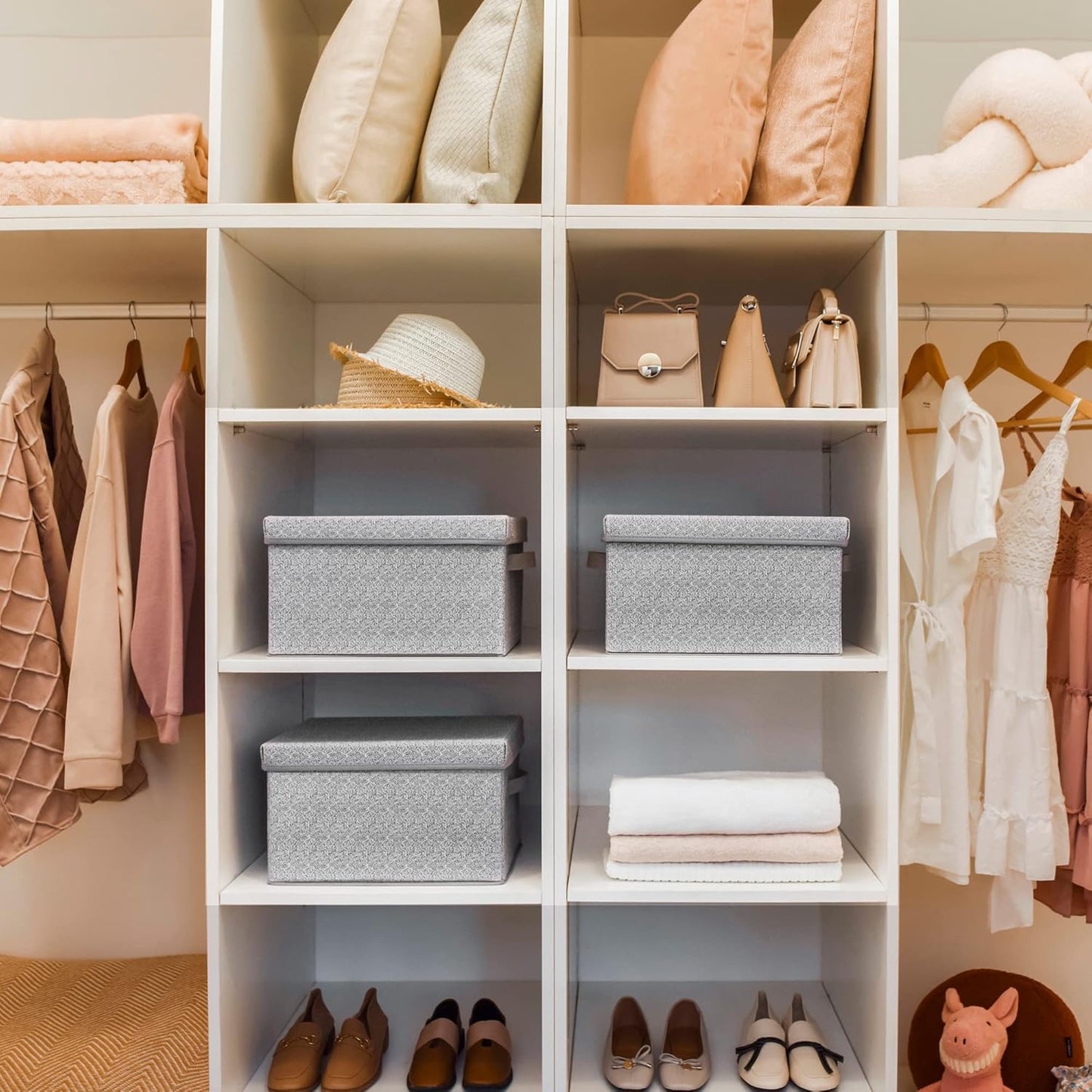 GRANNY SAYS Storage Bins with Lids, Keepsake Memory Box, Storage Basket with Lid, Closet Storage Organizer Bins, Decorative Storage Boxes, Gray, 3-Pack