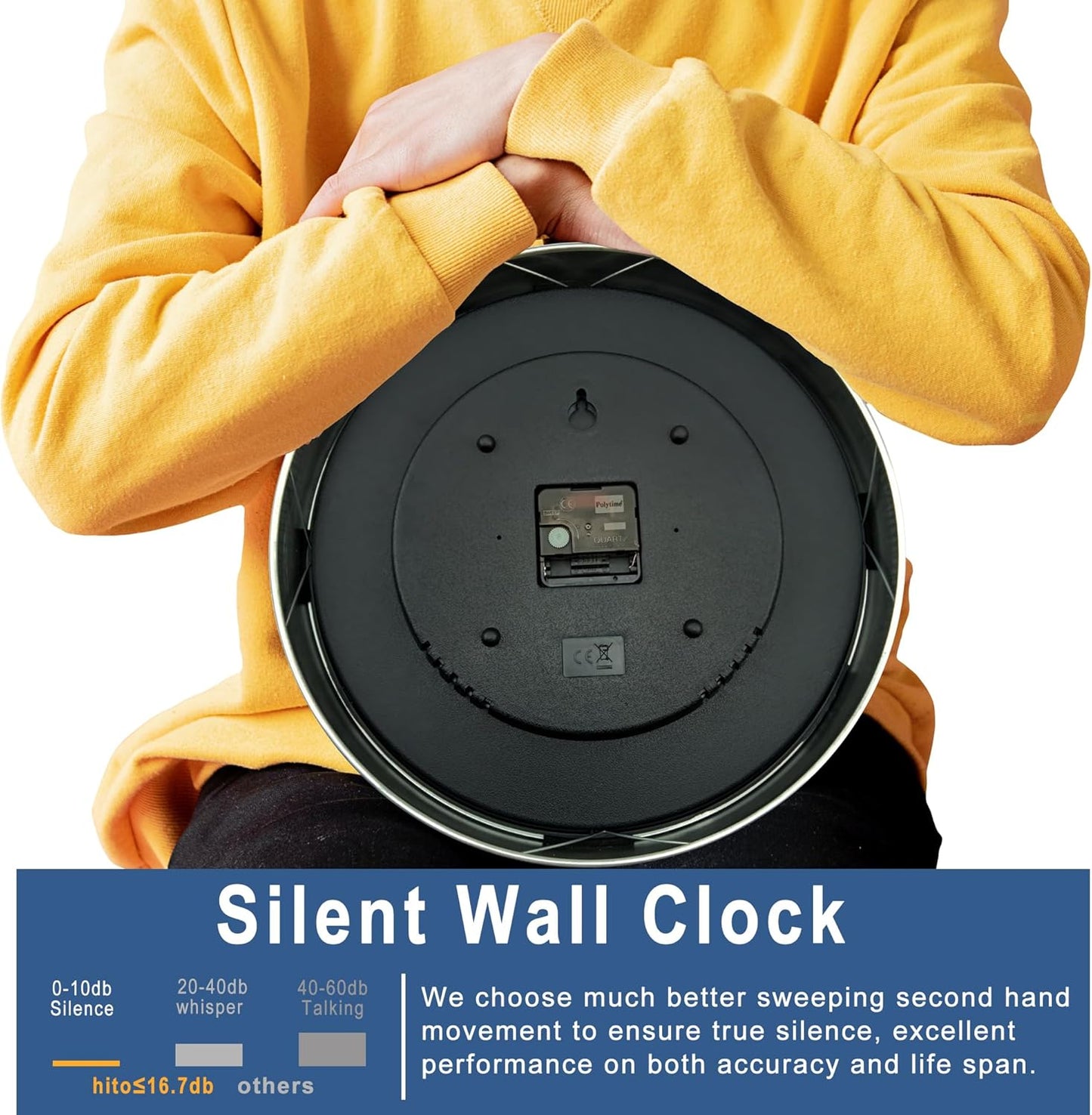 HITO 14 Inch Silent Wall Clock Battery Operated, Large Wall Clock for Living Room Decor, Office, Classroom, Bedroom