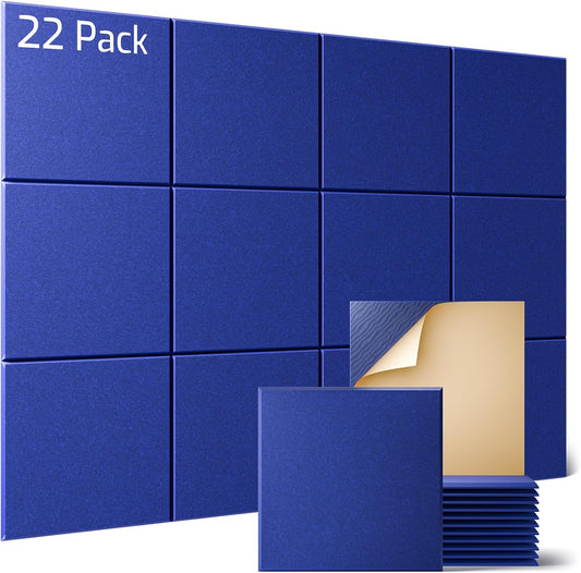 Sonicism 22 Pack Acoustic Wall Panels with Self-Adhesive, 12" X 12" X 0.4" Sound Proof Foam Panels, Decorative Soundproof Wall Panels, Sound Proof Absorbing Tiles for Home & Offices, Blue