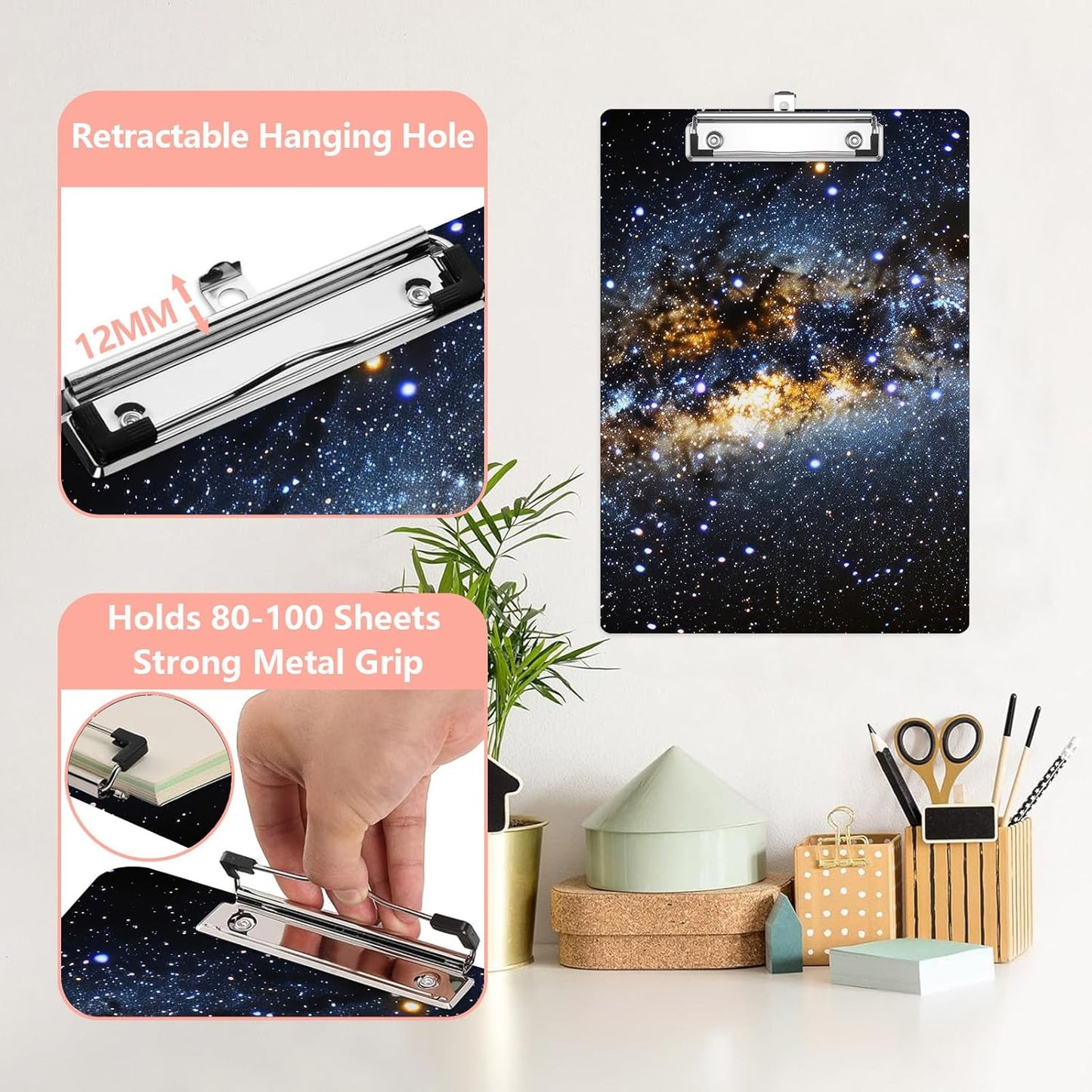 Galaxy Space Plastic Clipboards,Cute Fashion Clipboard Decorative 8.5" x 12.5"Standard A4 Size Clipboards,Acrylic Clipboard for Teacher,Social Worker,Students,Nurse,Office Supplies