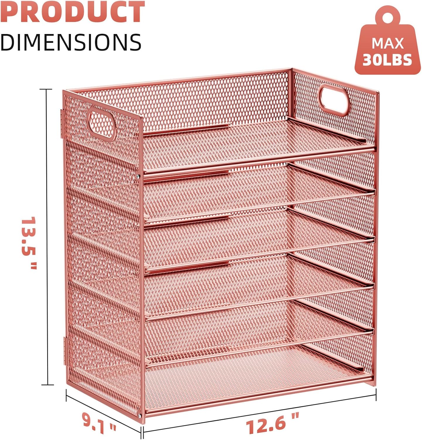 Marbrasse 6 Tier Paper Organizer Letter Tray - Mesh Desk File Organizer with Handle, Paper Sorter Organizer for Letter/A4 Office File Folder Holder - Rose Gold