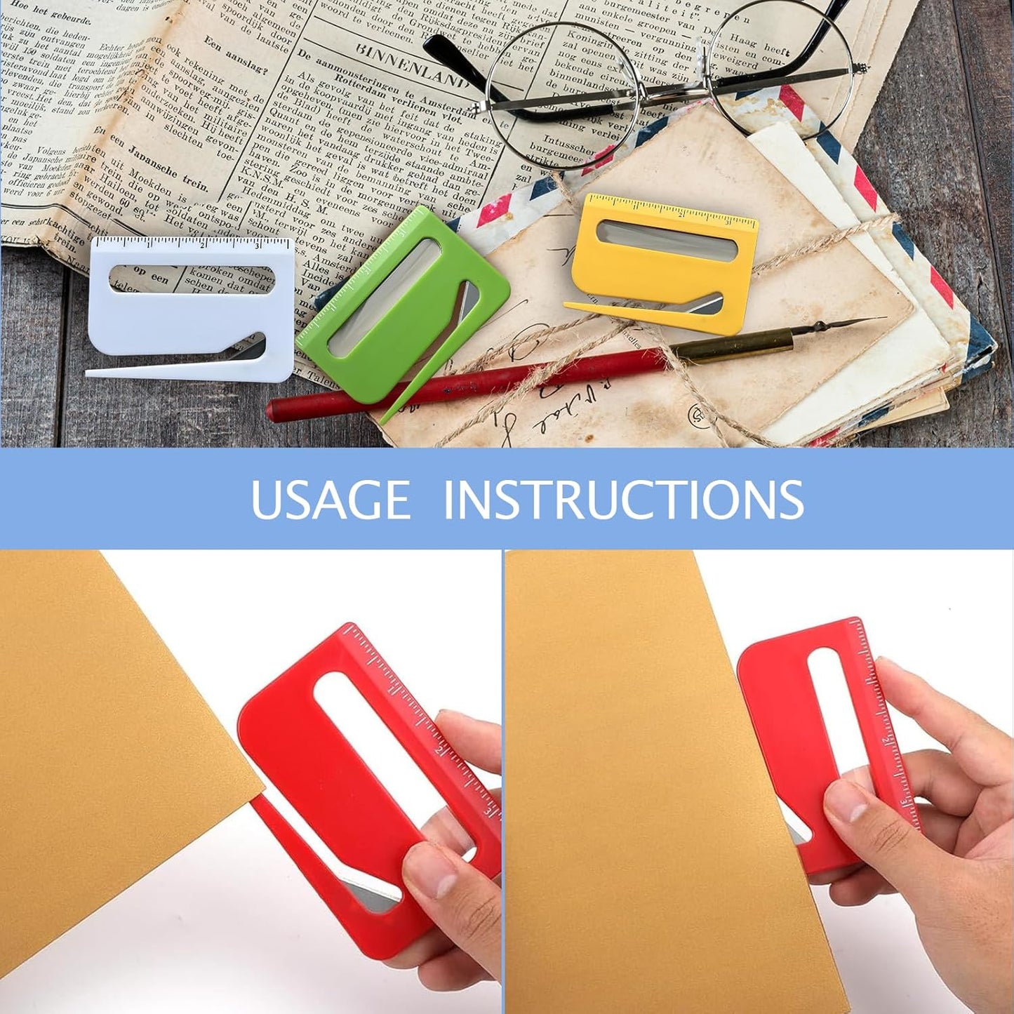 2025 Upgraded Envelope Opener with Magnifier, Letter Openers 6pcs