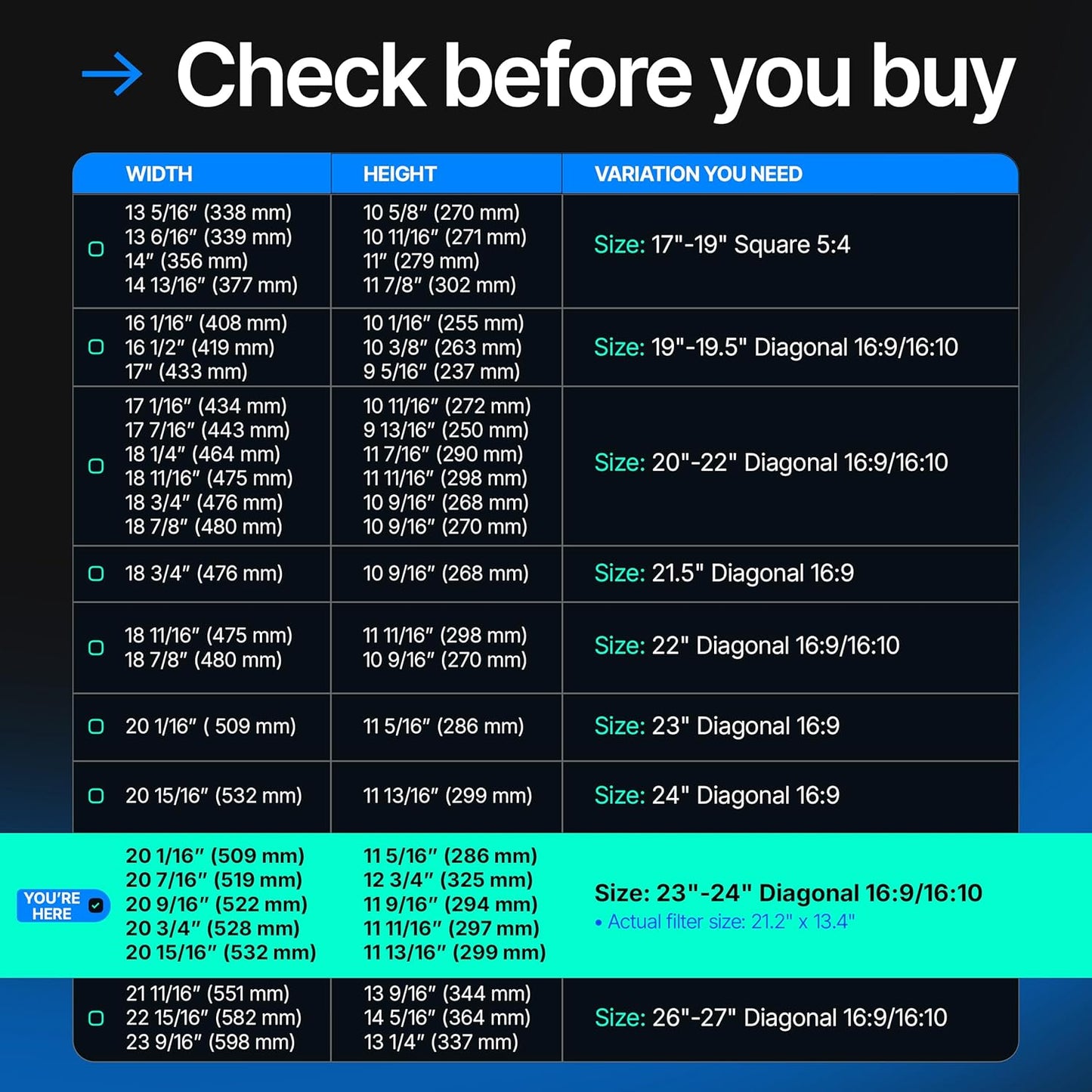 Universal 23"-24" - 23", 23.6", 23.8", 24" - 16:9/16:10 Aspect Ratio - 2 Pack - Computer Privacy Screen Filter for Widescreen Computer Monitors - 21.2"x13.4" = 541x342mm - Monitor Frame Hanging Type