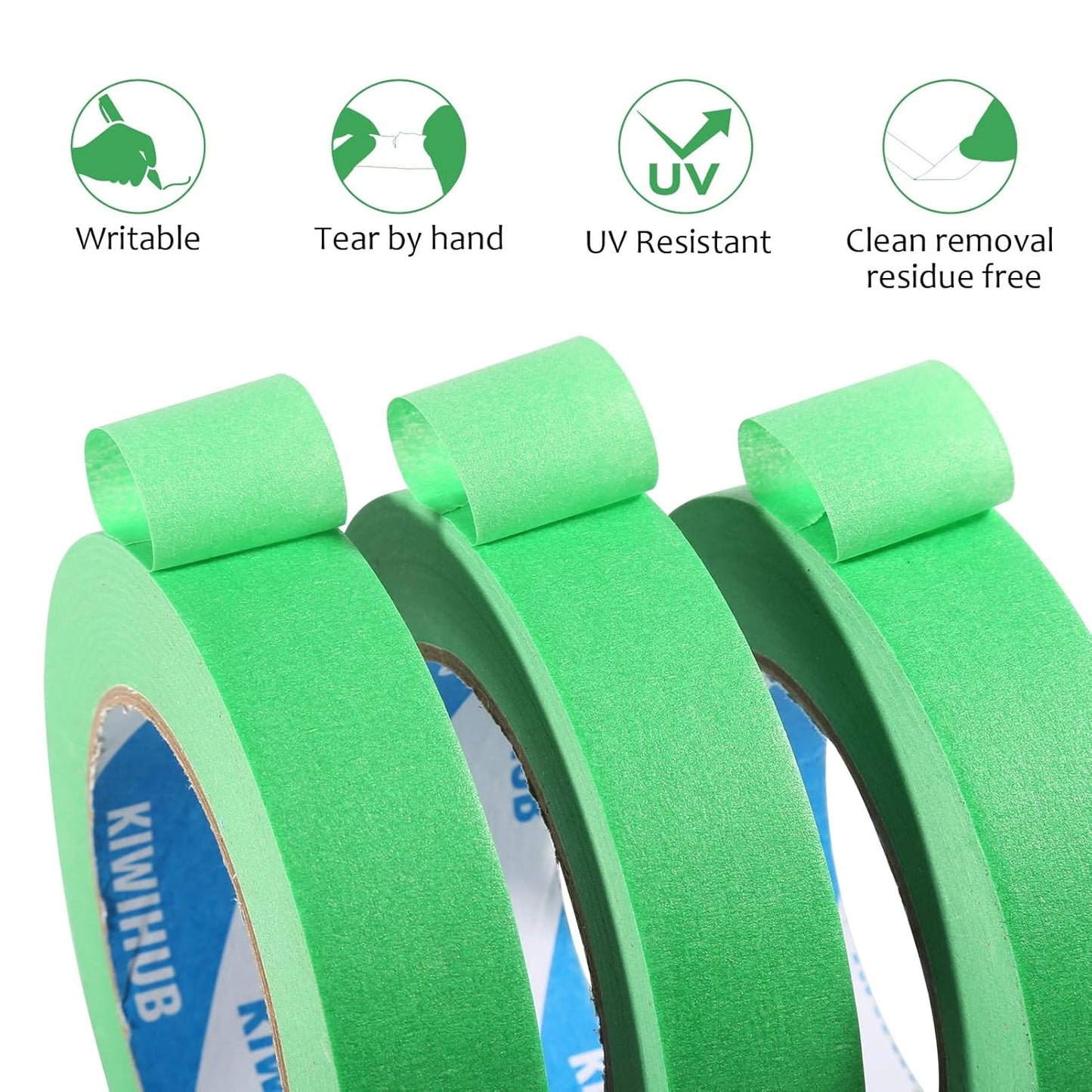 Green Painters Tape,0.7" x 60 Yards x 3 Rolls (180 Yards Total) - Medium Adhesive Masking Tape for Painting,Labeling,DIY Crafting,Decoration and School Projects