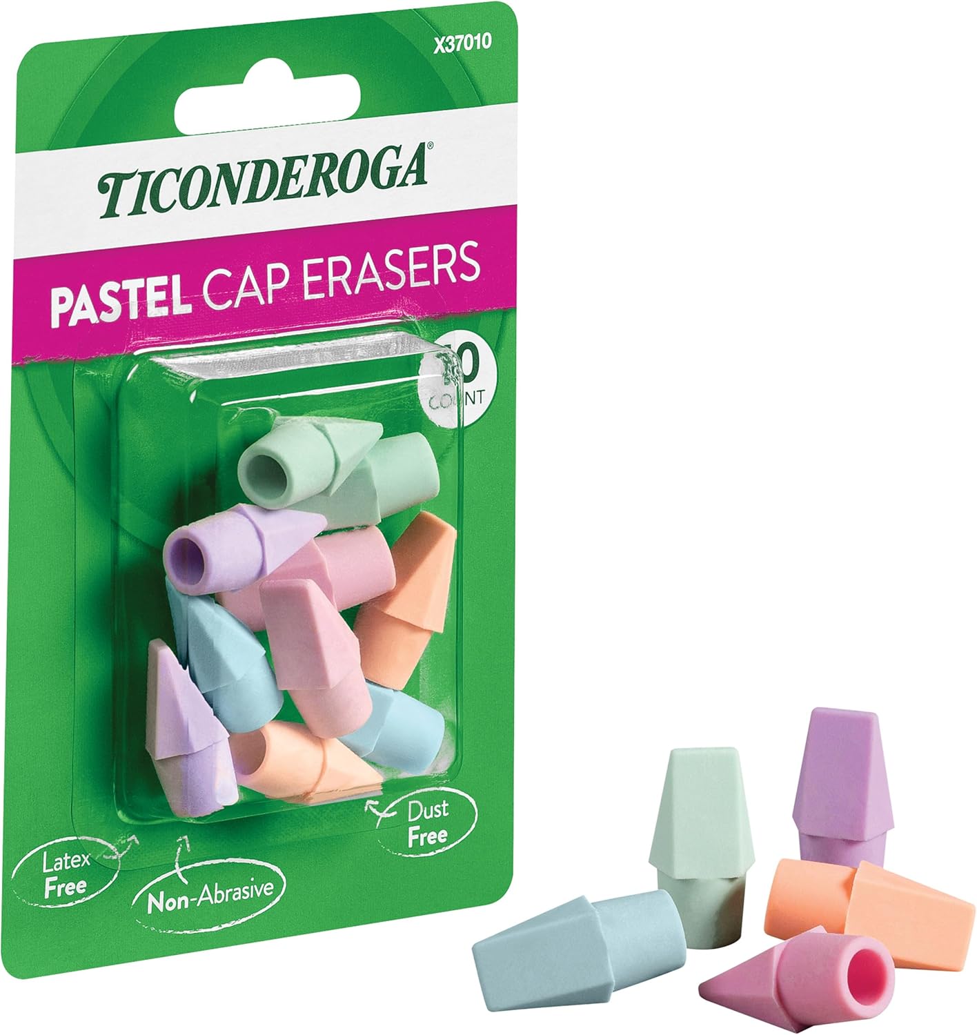 Ticonderoga Pencil Cap Erasers, Assorted Pastel Colors, 10 Count