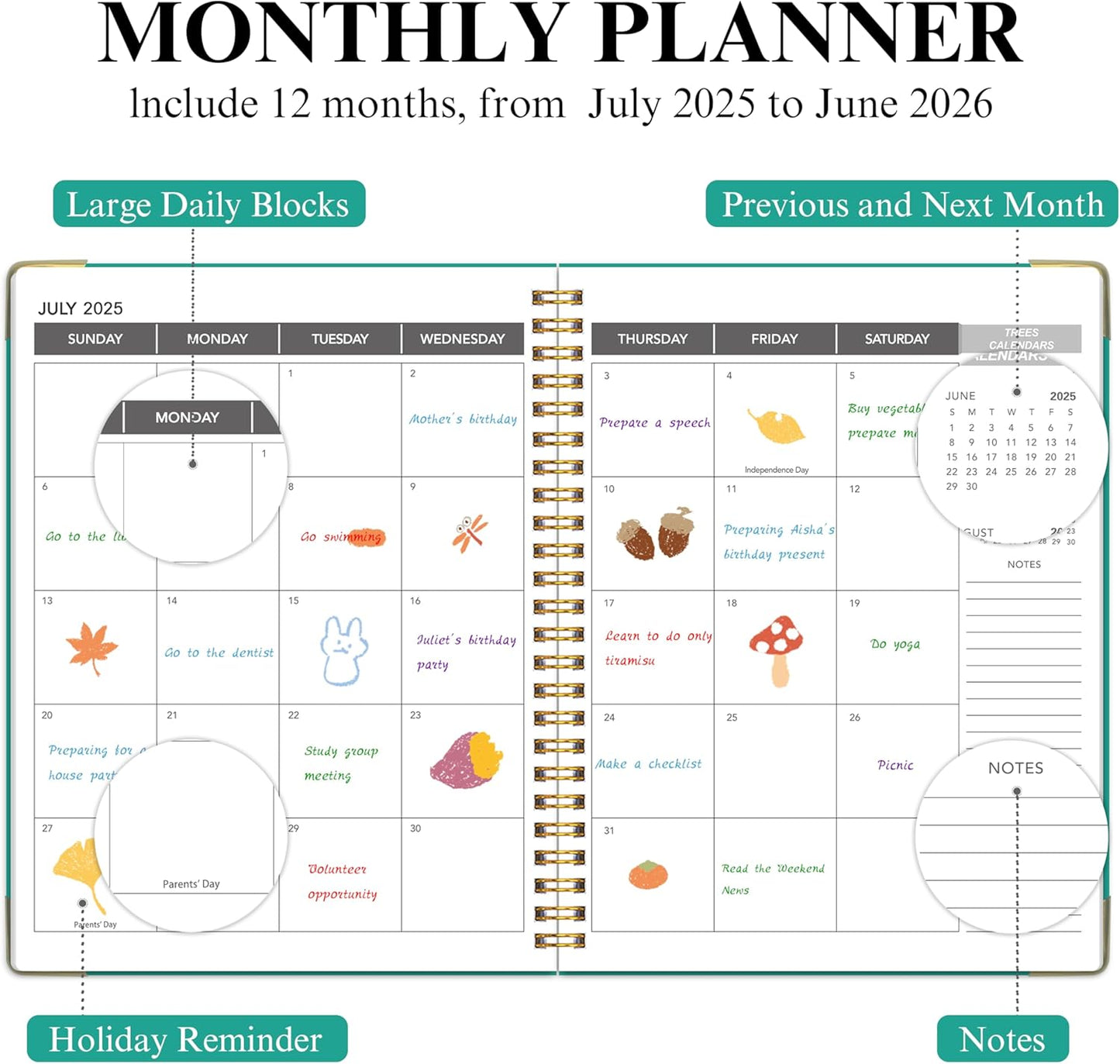 Appointment Planner 2025-2026 - Daily Hourly Schedule Planner from 7am - 10 pm, Weekly & Monthly Hourly Appointment Calendar from July 2025 - June 2026, 9" x 11"