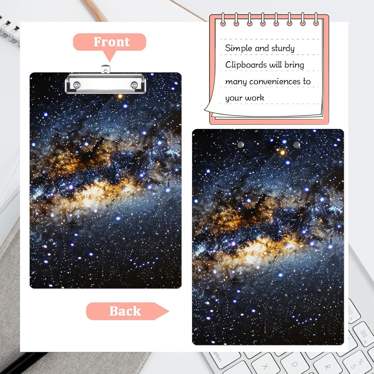 Galaxy Space Plastic Clipboards,Cute Fashion Clipboard Decorative 8.5" x 12.5"Standard A4 Size Clipboards,Acrylic Clipboard for Teacher,Social Worker,Students,Nurse,Office Supplies