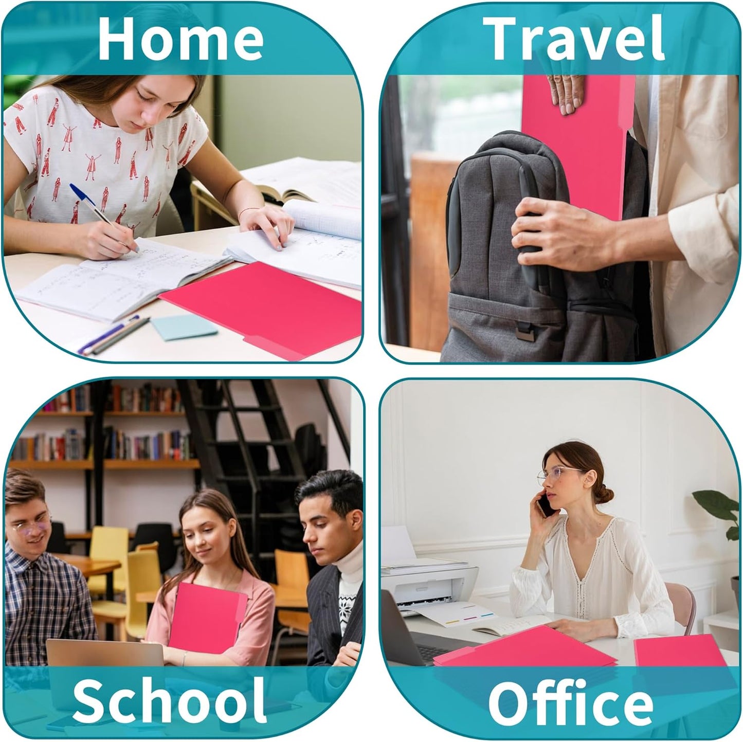 100 Packs Colored File Folders,Rose Red File Folders,Two Tone Color File Folder 8.5 x 11 Inch,1/3 Cut Tabs Letter Size,Manila File Folders for Office,School and Home,Organization