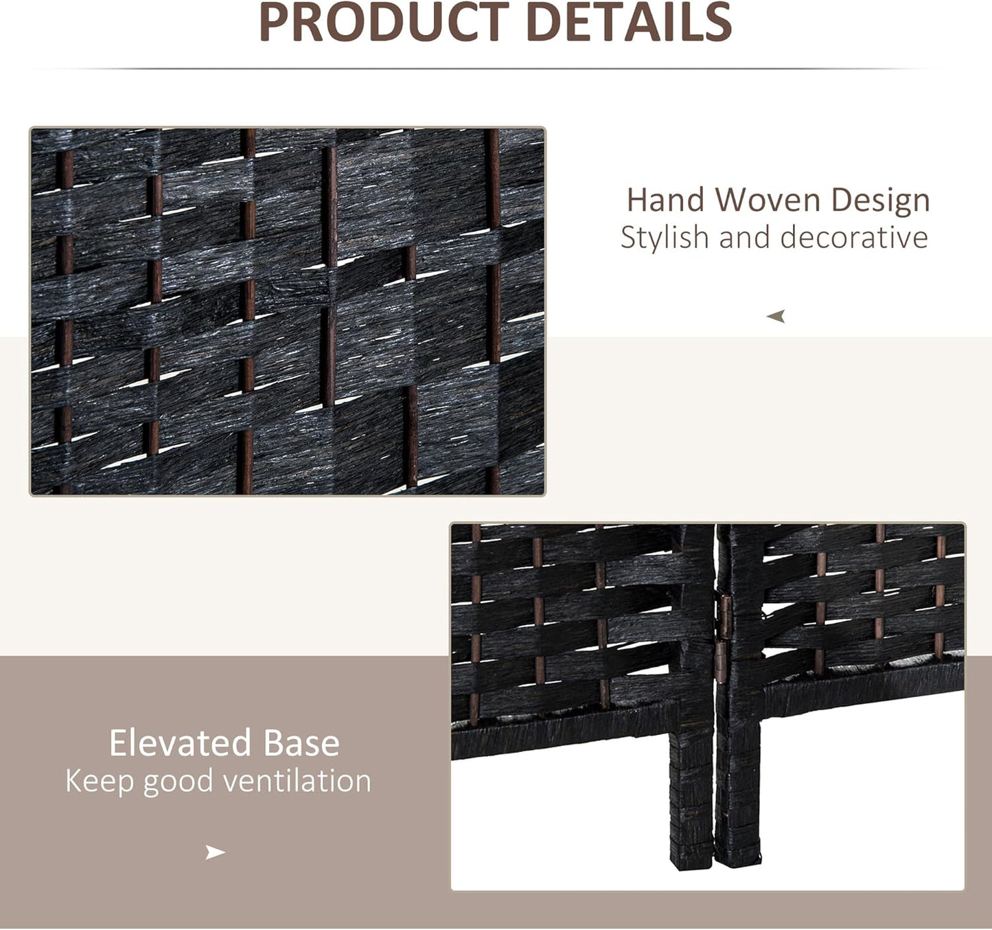 HOMCOM Room Divider, 3 Panel Folding Privacy Screen, 6FT Tall Portable Wicker Weave Partition Wall Divider for Bedroom, Home Office, Black