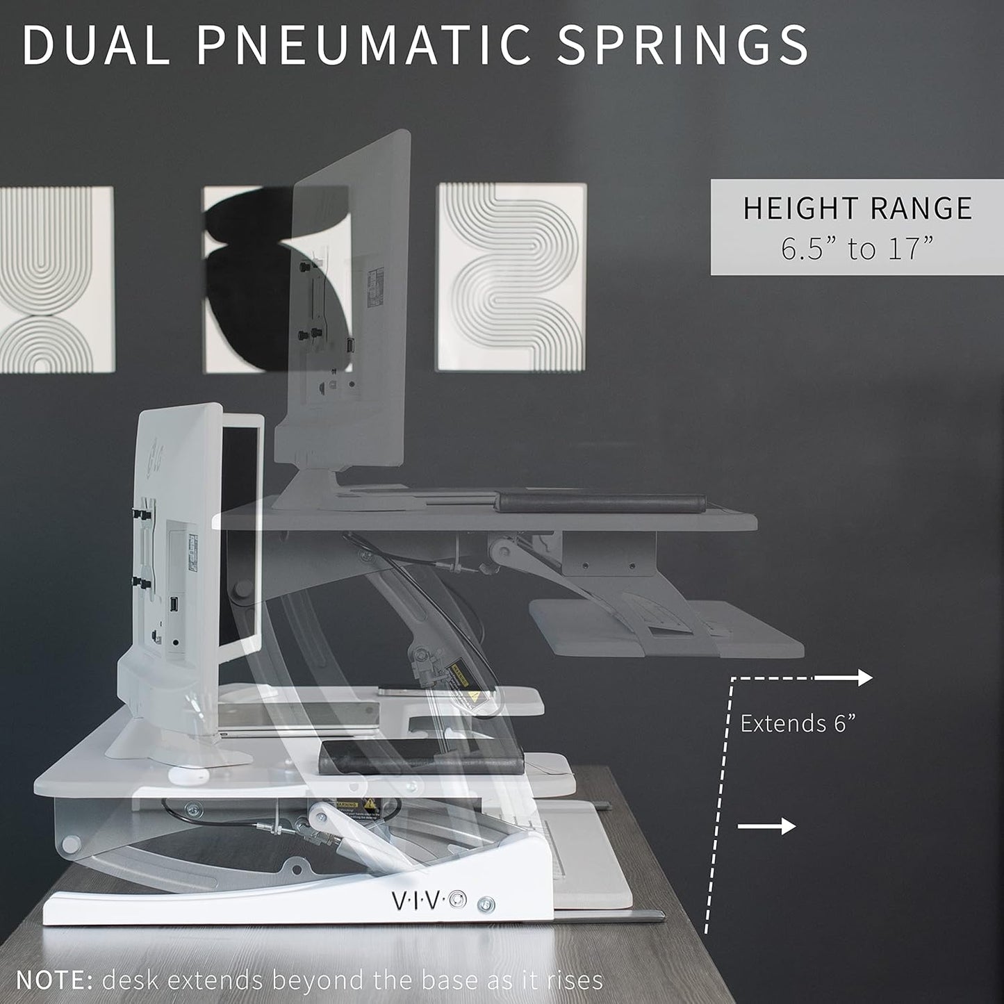 VIVO 36 inch Height Adjustable Stand Up Desk Converter, V Series, Quick Sit to Stand Tabletop Dual Monitor Riser Workstation, White, DESK-V000VW