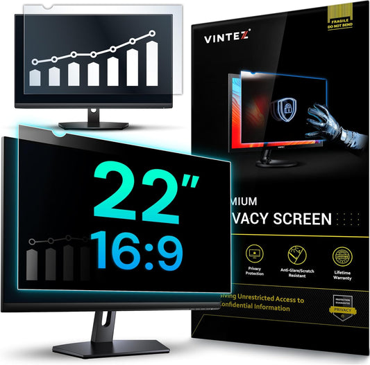VINTEZ 22 Inch 16:9 Privacy Screen for Computer Monitor and Laptop - Anti Glare Protector Film Blue Light Filter Eye Protection - Computer Screen Privacy Shield, [1 Pack]