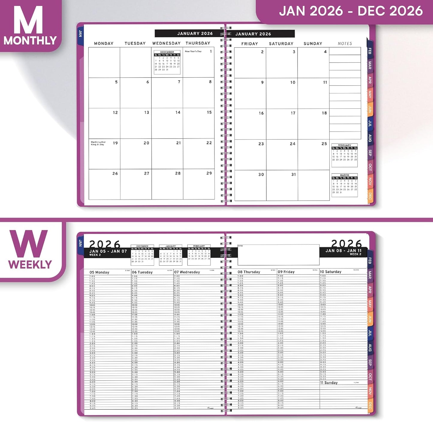 Ensight 2026 Appointment Book & Planner Ensight 8.5 x 11 inches Large Tabbed Daily Hourly Weekly Planner Schedule Book 15 Minute time Slots Business & Personal Planner Jan 2026 Dec 2026 Magenta