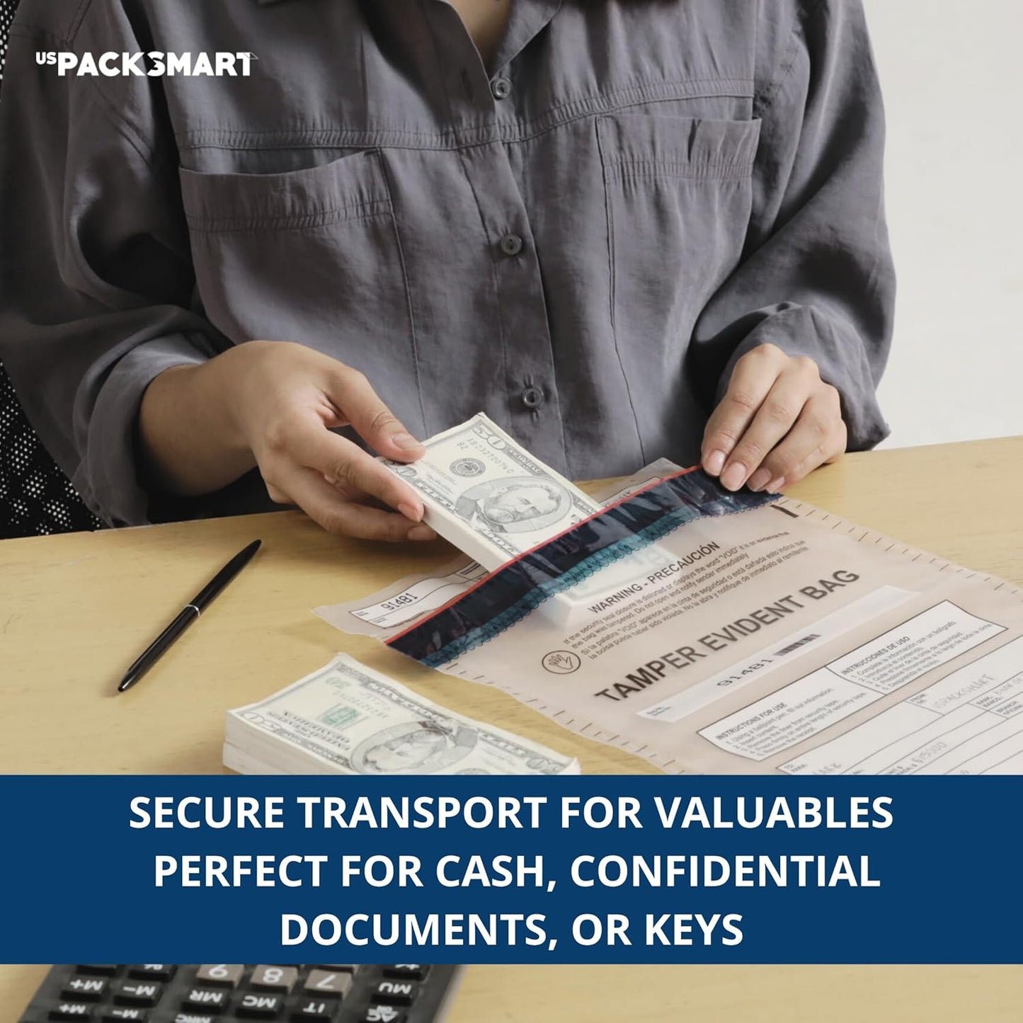 12"x16" Clear Plastic Deposit Bags with Security Tape Tamper Evident - Secure Bank Deposits, Cash Handling, & Currency Transport | Self-Sealing Tape with Hidden Graphics | 100-Pack