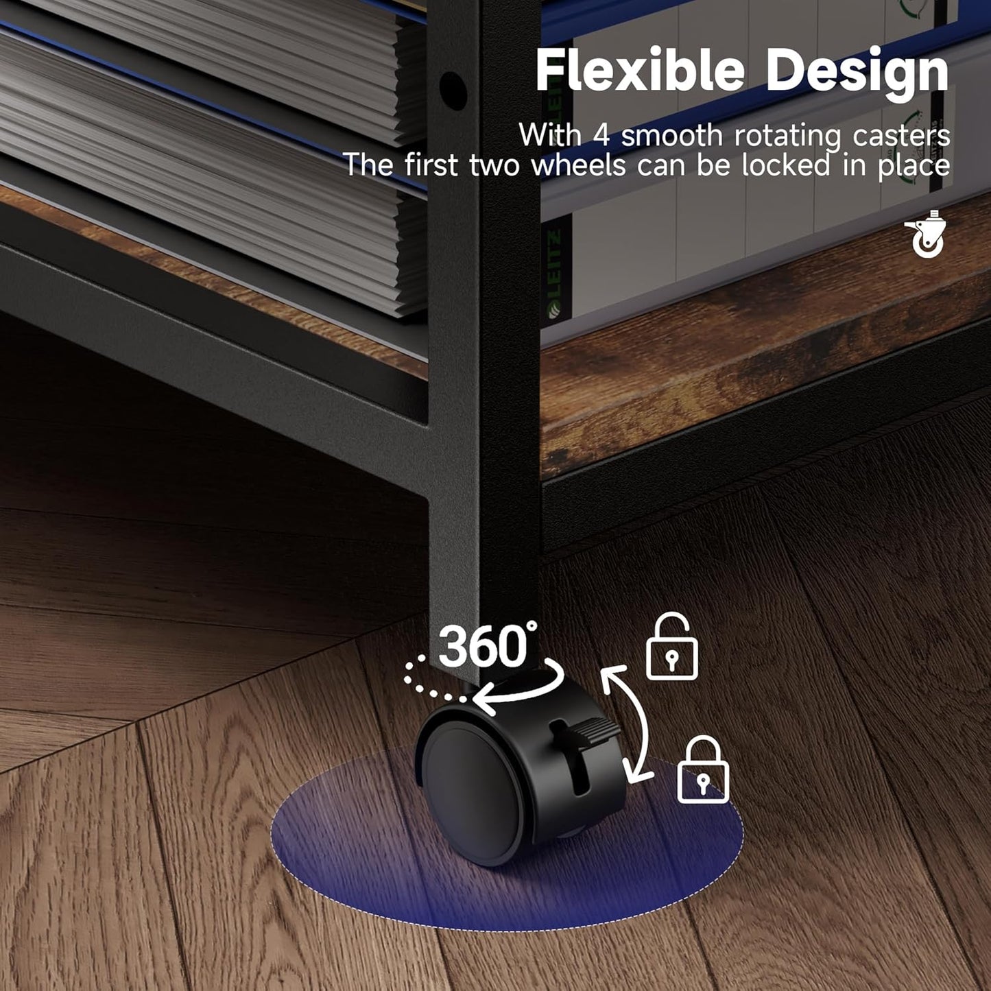 Printer Stand, 19.68×15.75×27.55 Printer Table with Adjustable Storage Shelf, 3 Tier Rolling Cart with Wheels, Space Saving Desk for Home Office, Mini Fridge & Heat Press Stand, Rustic Brown