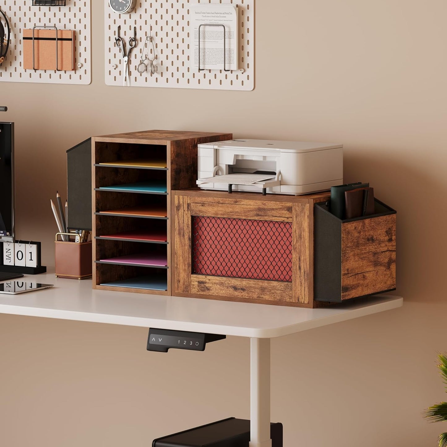 Rolling File Cabinet Cart,Under Desk Small Filing Cabine,Hanging File Organizer Box with Lid,Side Pocket for Letter/Legal Size, Wood Mobile Document Storage Basket for Home Office (Rustic Brown)