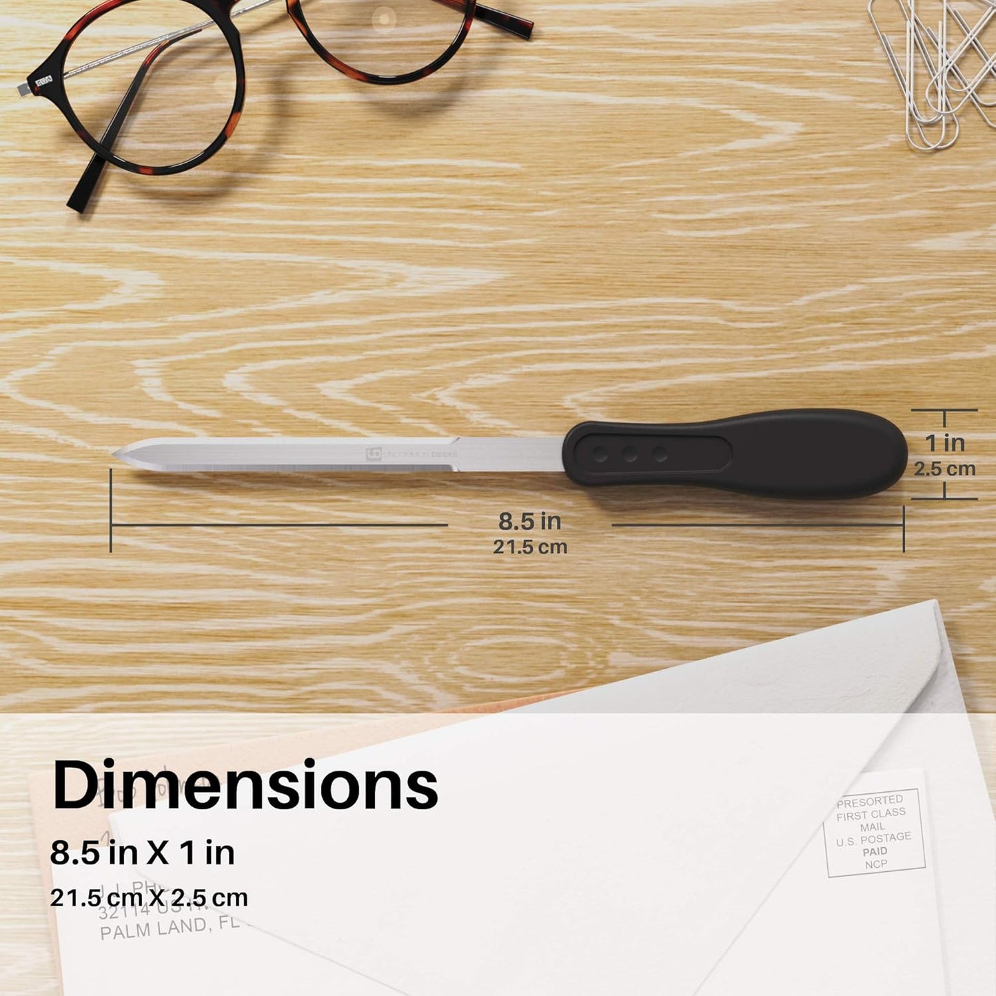 Uncommon Desks Office Letter Opener - Stainless Steel Knife-Edge Blade, Ergonomic Grip Handle (Black, 6 Pieces)