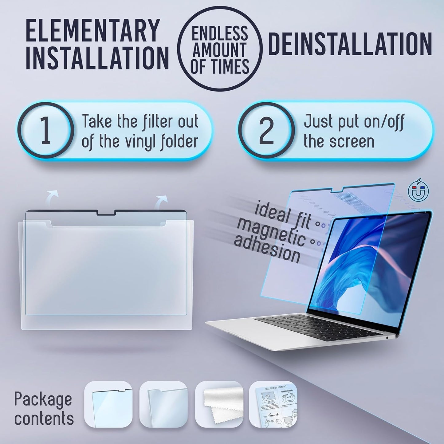 VINTEZ Magnetic Blue Light Screen Protector Compatible With MacBook Air 15" 2023, 2024, M2, M3 Anti Blue Light Blocking Filter for Laptop