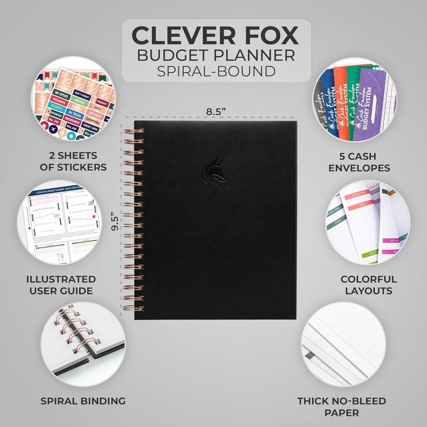 Clever Fox Budget Planner – Coiled Finance Book, Monthly Financial Journal, Budgeting Organizer & Expense Tracker Notebook, 8.5x9.5″ (Black)