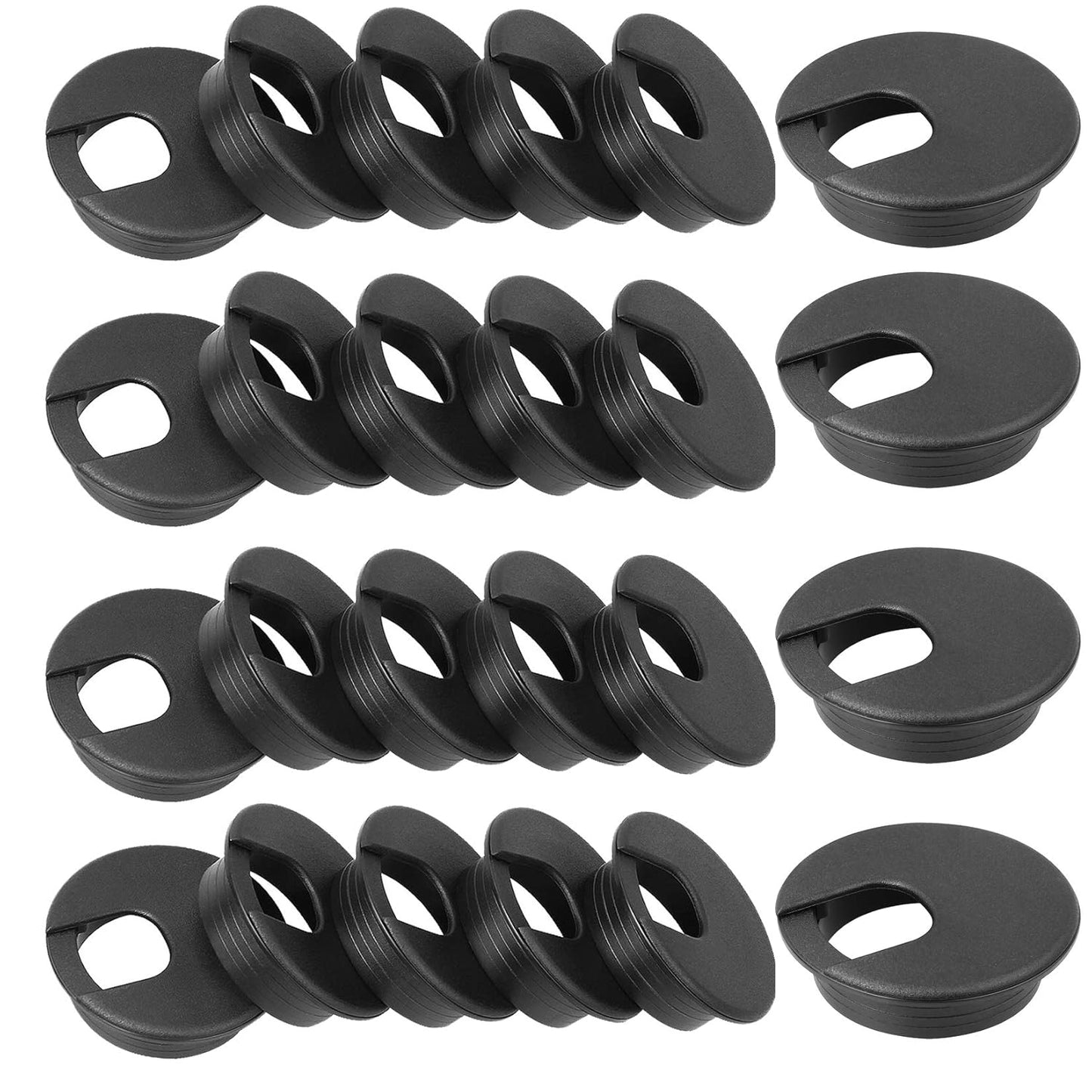 2" Desk Grommet Black, 30PACK Wire Cable Hole Cover PC Computer Desk Plastic Grommet Cord, Tidy Cable Wire Grommet for Office PC Computer Desk Cord Management, (50mm Mounting Hole Diameter)