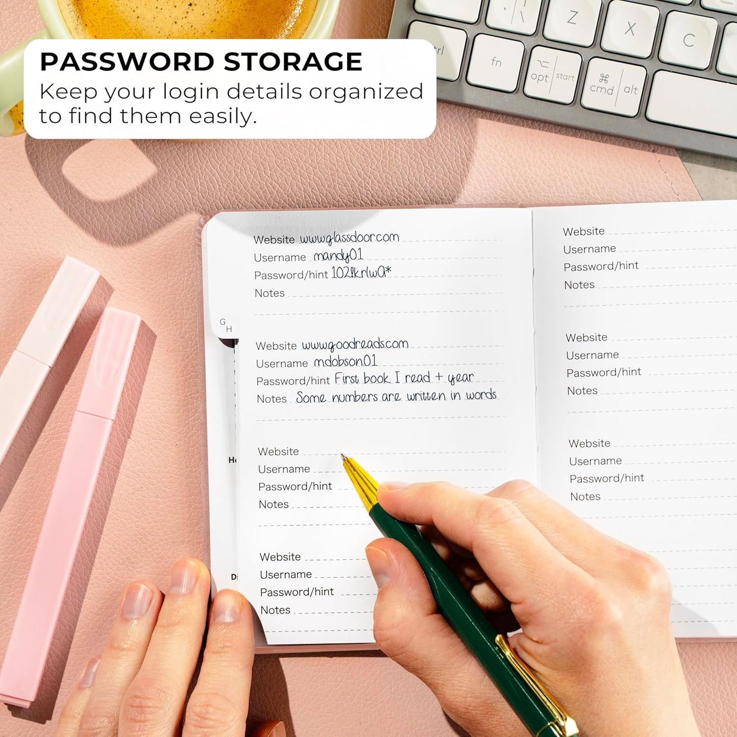 Clever Fox Password Book with alphabetical tabs. Internet Address Organizer Logbook. Small Pocket Password Keeper for Website Logins (Rose Gold)