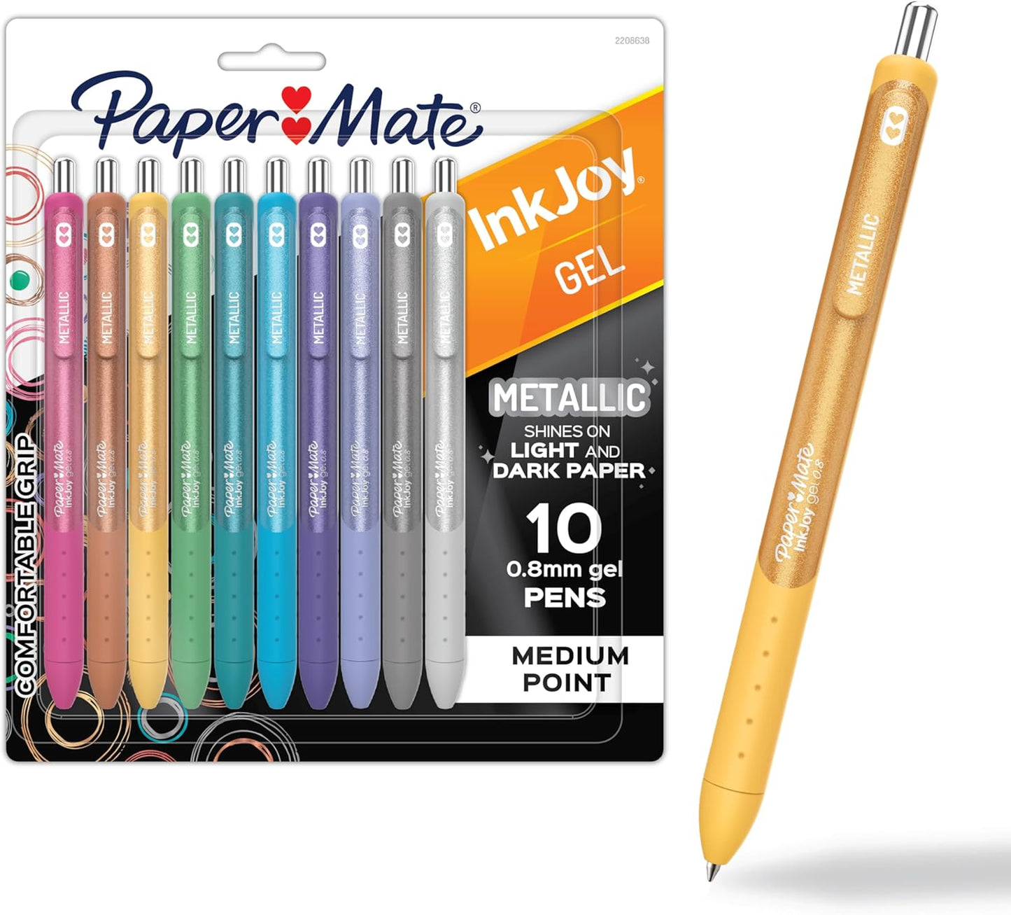 Paper Mate InkJoy Gel Pens, Metallic Pens, Retractable, Medium Point, (0.8mm) Assorted Colors, 10 Count