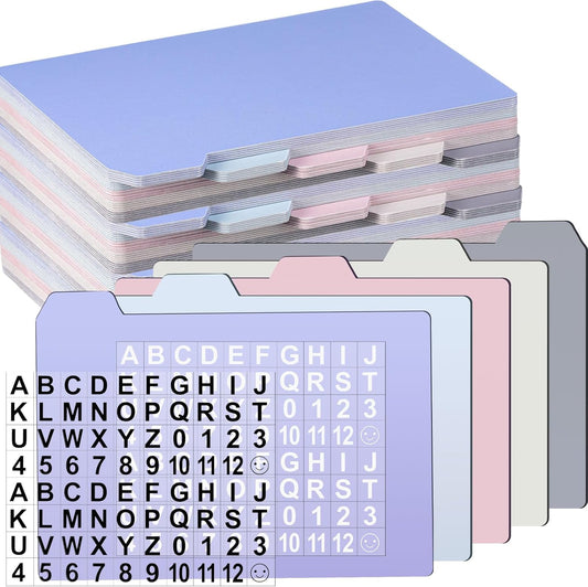 Harloon 52 Pcs Dry Erase Index Card Guide Set Include 50 Index Card Dividers 2 Number Alphabet Sticker with Tabs Photo Dividers for Office Business Back to School Supplies(4 x 6 Inch,Morandi)