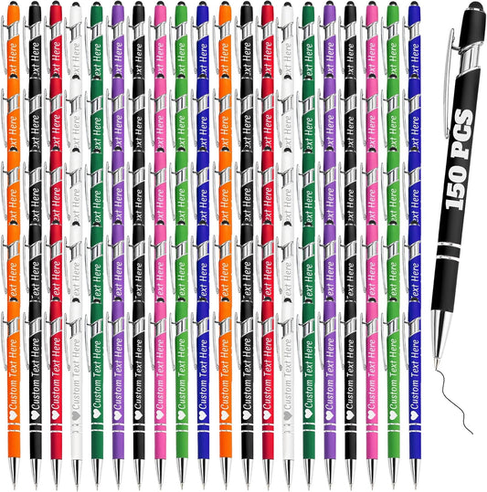 Personalized Pens Bulk 150 with Name Custom Engraving Ballpoint Pens with Stylus Tip Customized Smooth Writing Pens Personalized Gifts for Anniversary Birthday or Graduation(Assorted,Black Ink)