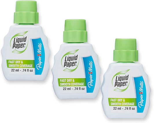 Paper Mate Liquid Paper Fast Dry Correction Fluid 22 ml 3 Count