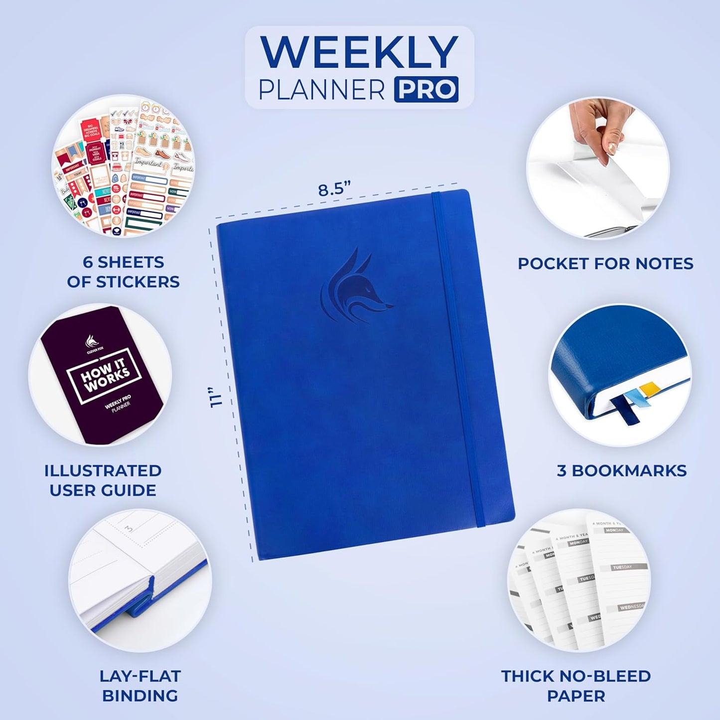 Clever Fox Planner PRO – Weekly & Monthly Life Planner to Increase Productivity, Time Management and Hit Your Goals, 8.5x11″ (Royal Blue)