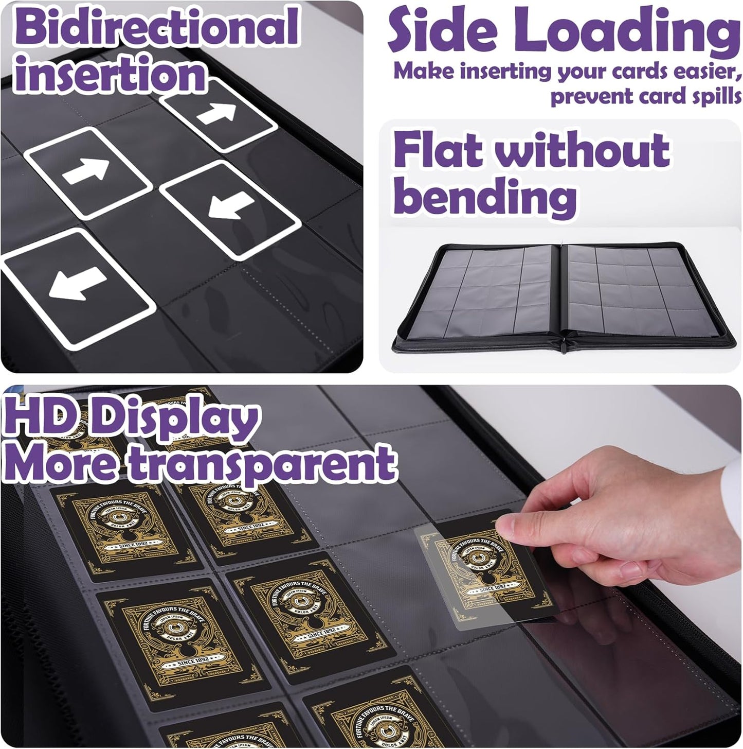 1000+ Pockets Trading Card Binder, 16 Pockets Trading Card Binder Ringless Side Loading Trading Card Album Folder for TCG,MTG,Sports Cards(Purple)