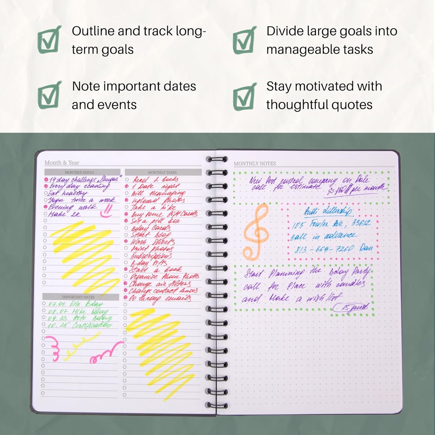 Undated Monthly Planner - 18 Month Calendar Planner Book for School, Office and Home - Simplified Hardcover Blank Planners for Goals, Tasks and Dates - B5(6.9" x 9.8") Pink